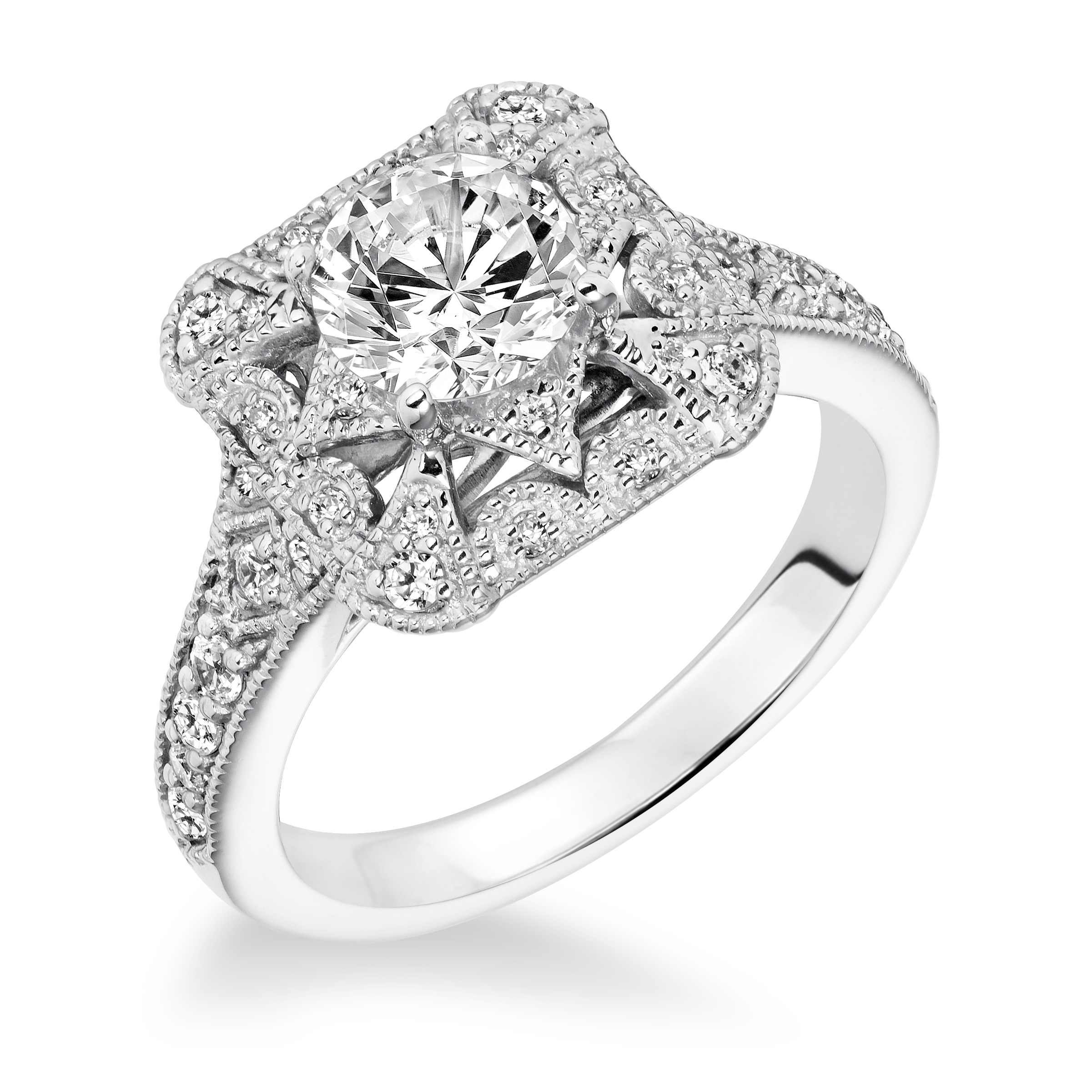 Milgrain Halo Engagement Ring