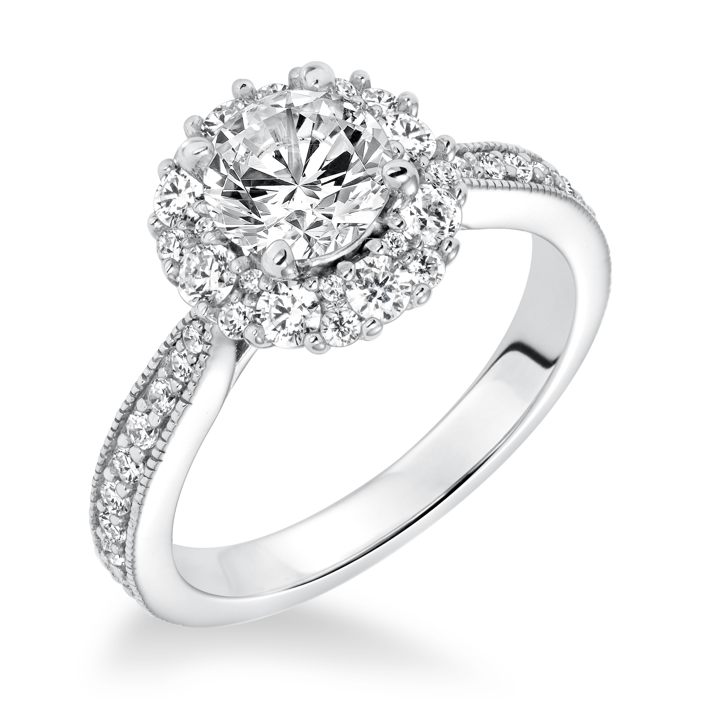 Diamond Halo with Milgrain Engagement Ring