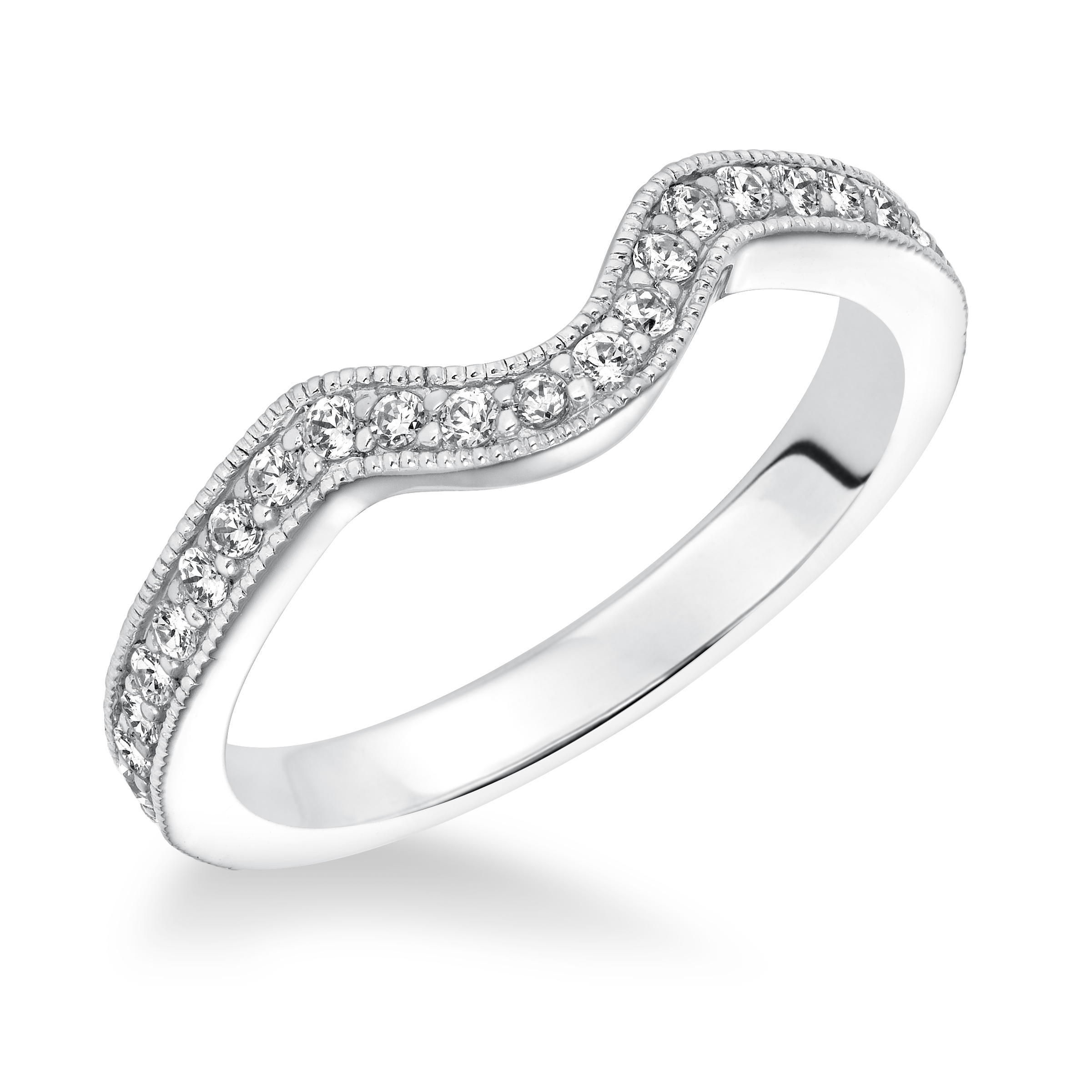 Diamond Curved Milgrain Wedding Band