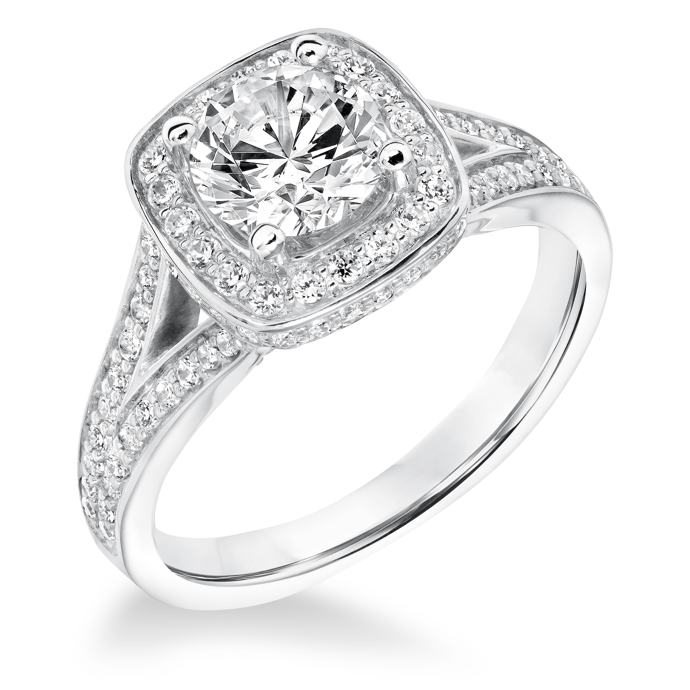 Classic Diamond Halo With Split Shank Engagement Ring