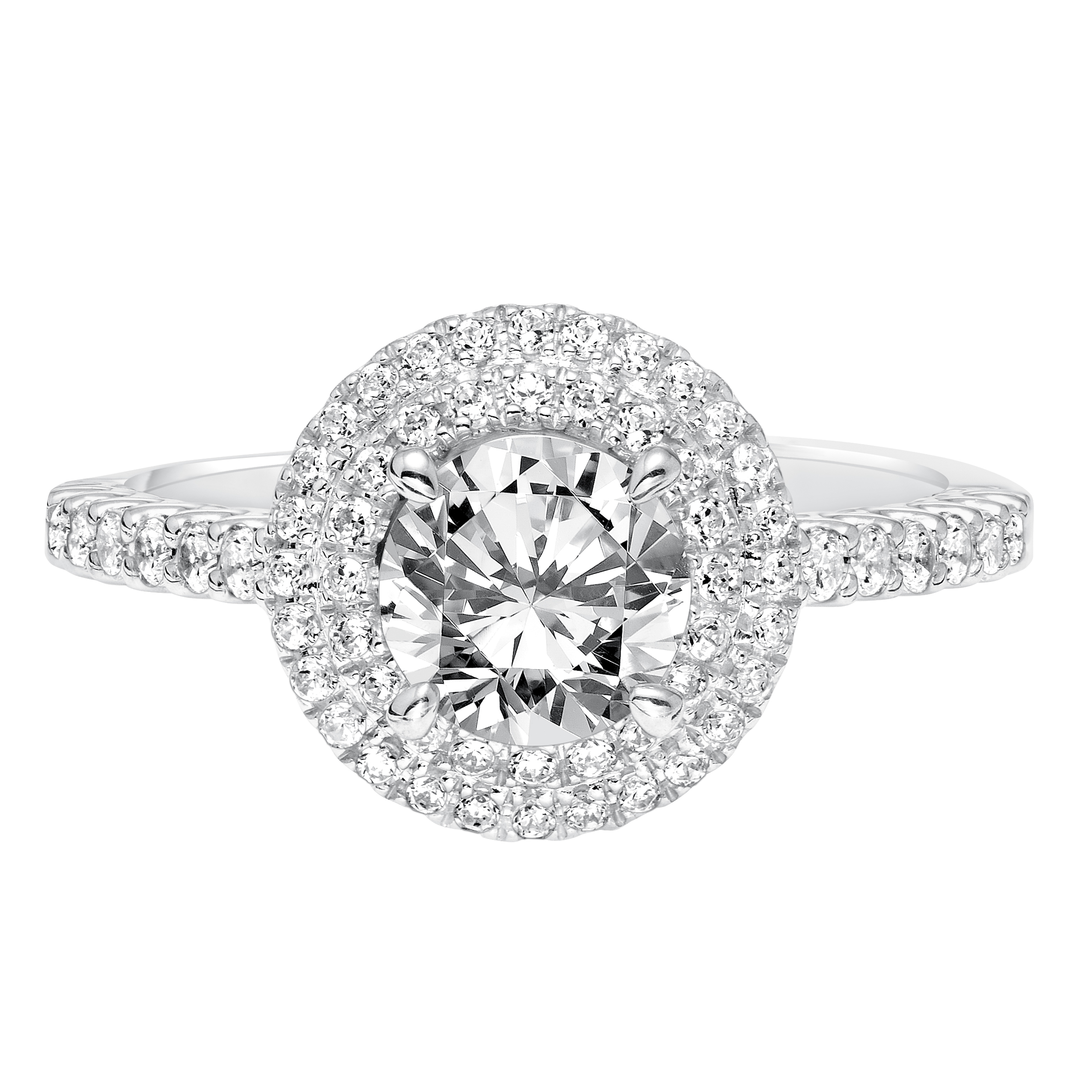 Contemporary Diamond Double Halo Prong Set Enagement Ring