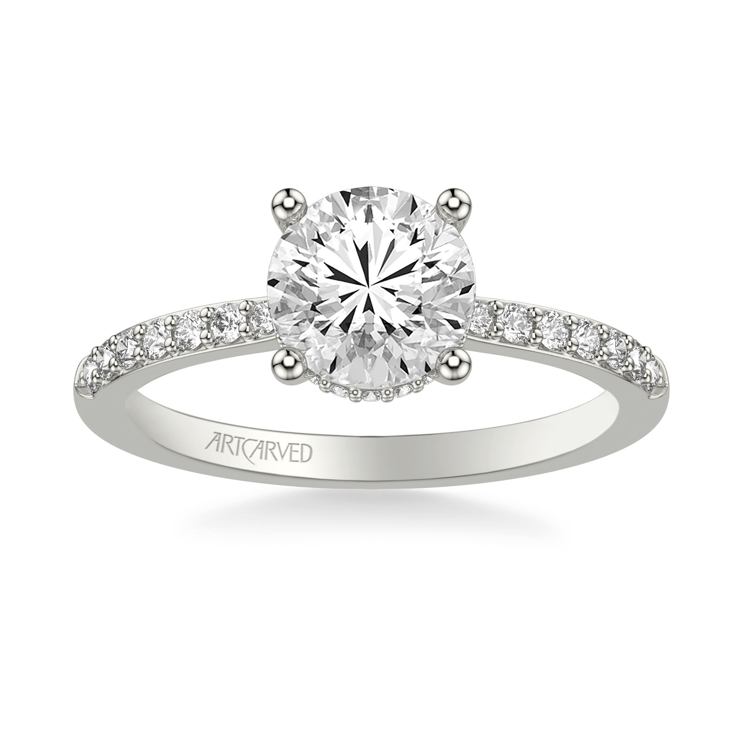 Classic Side Stone Diamond Engagement Ring with Hidden Collar