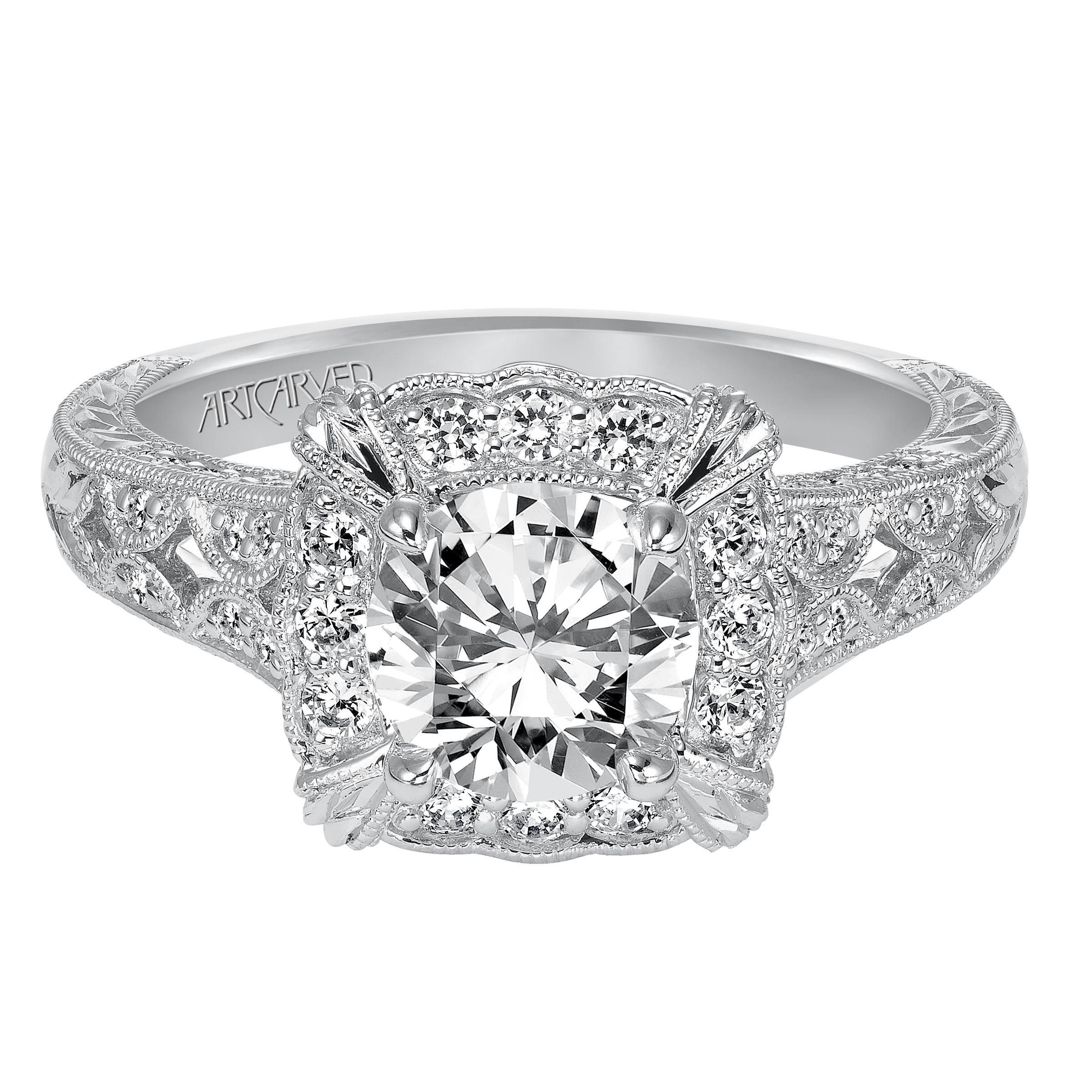 Vintage Engraved Diamond Engagement Ring