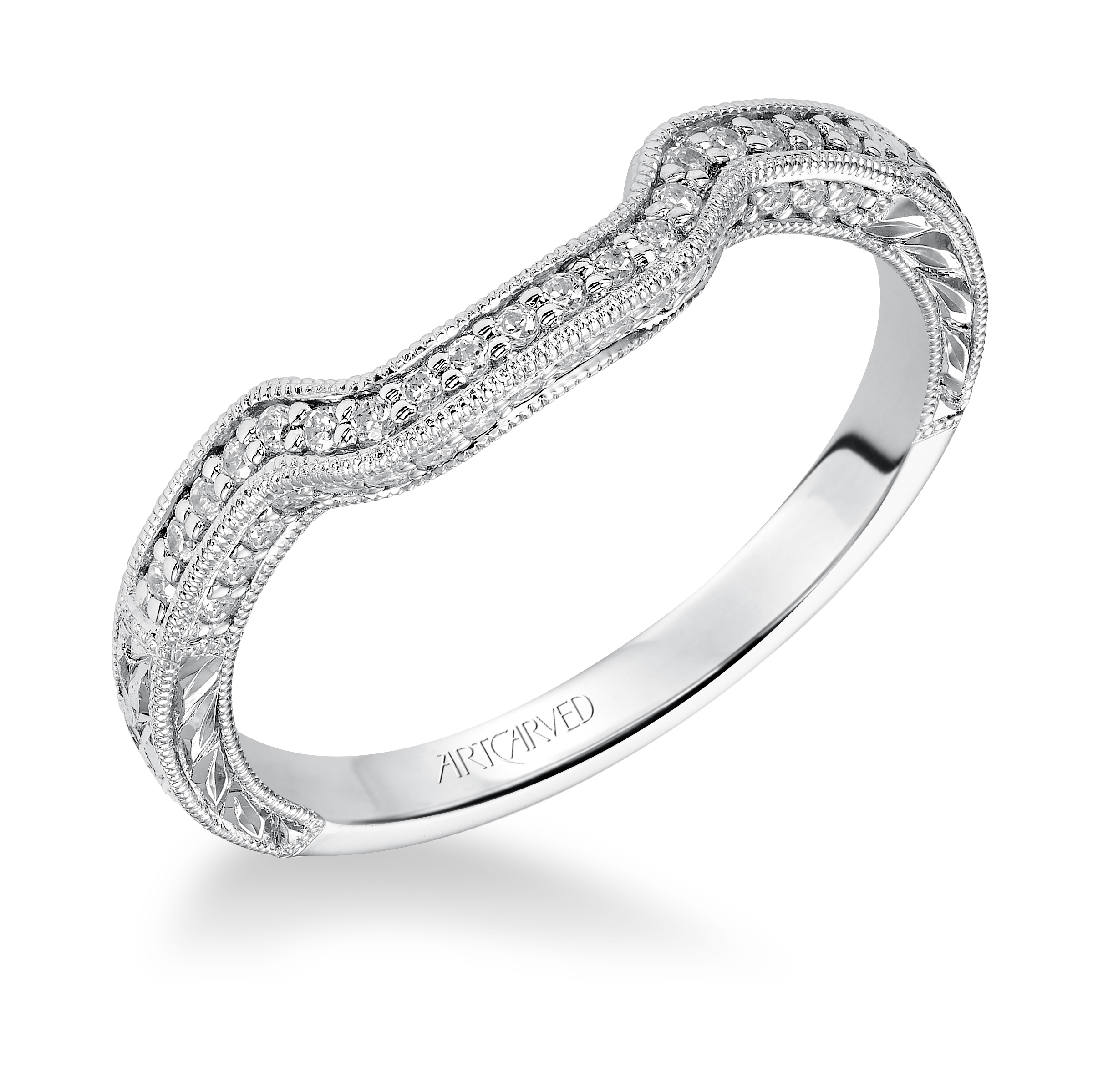 Vintage Engraved Diamond Wedding Band