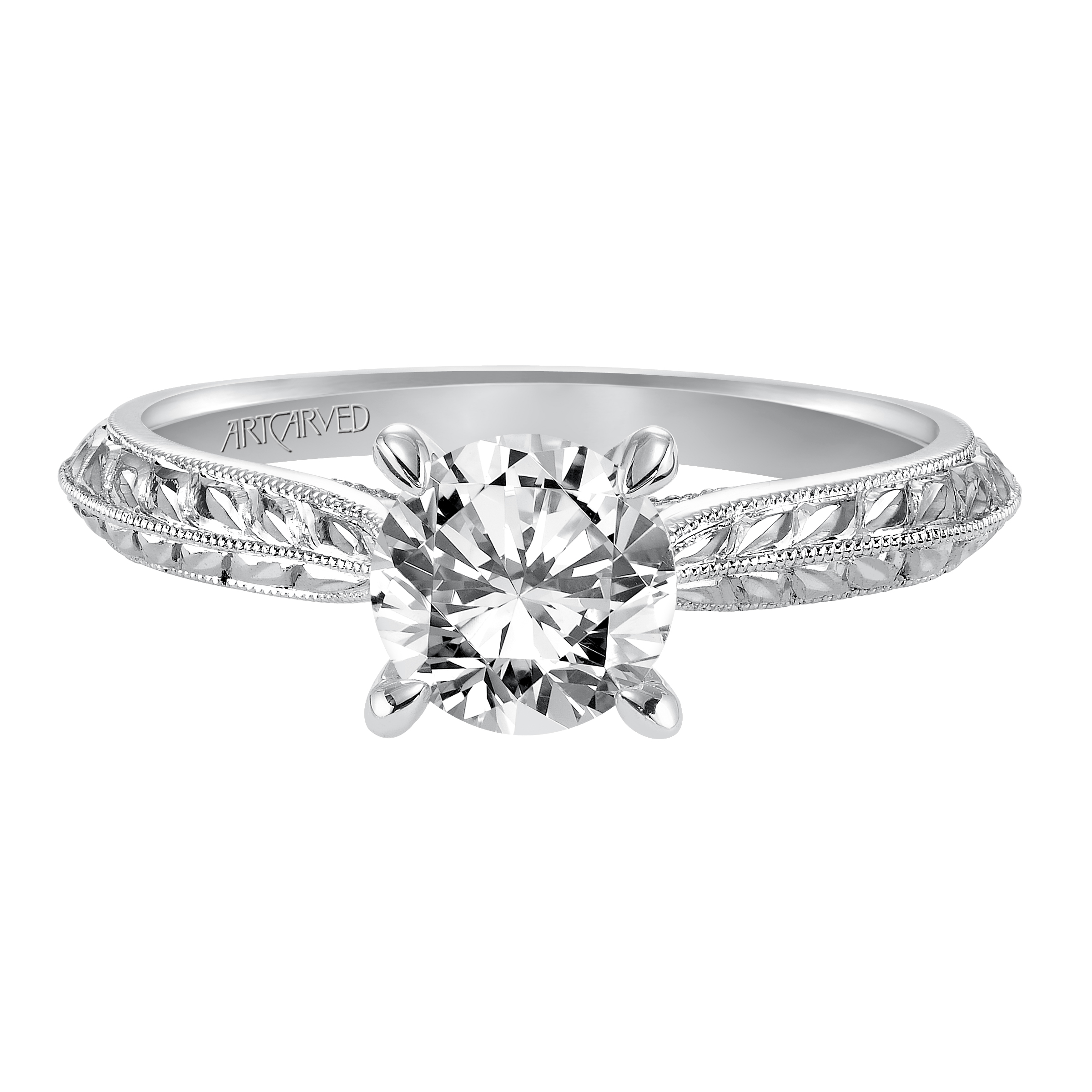 Hand Engraved with Milgrain Solitaire Engagement Ring
