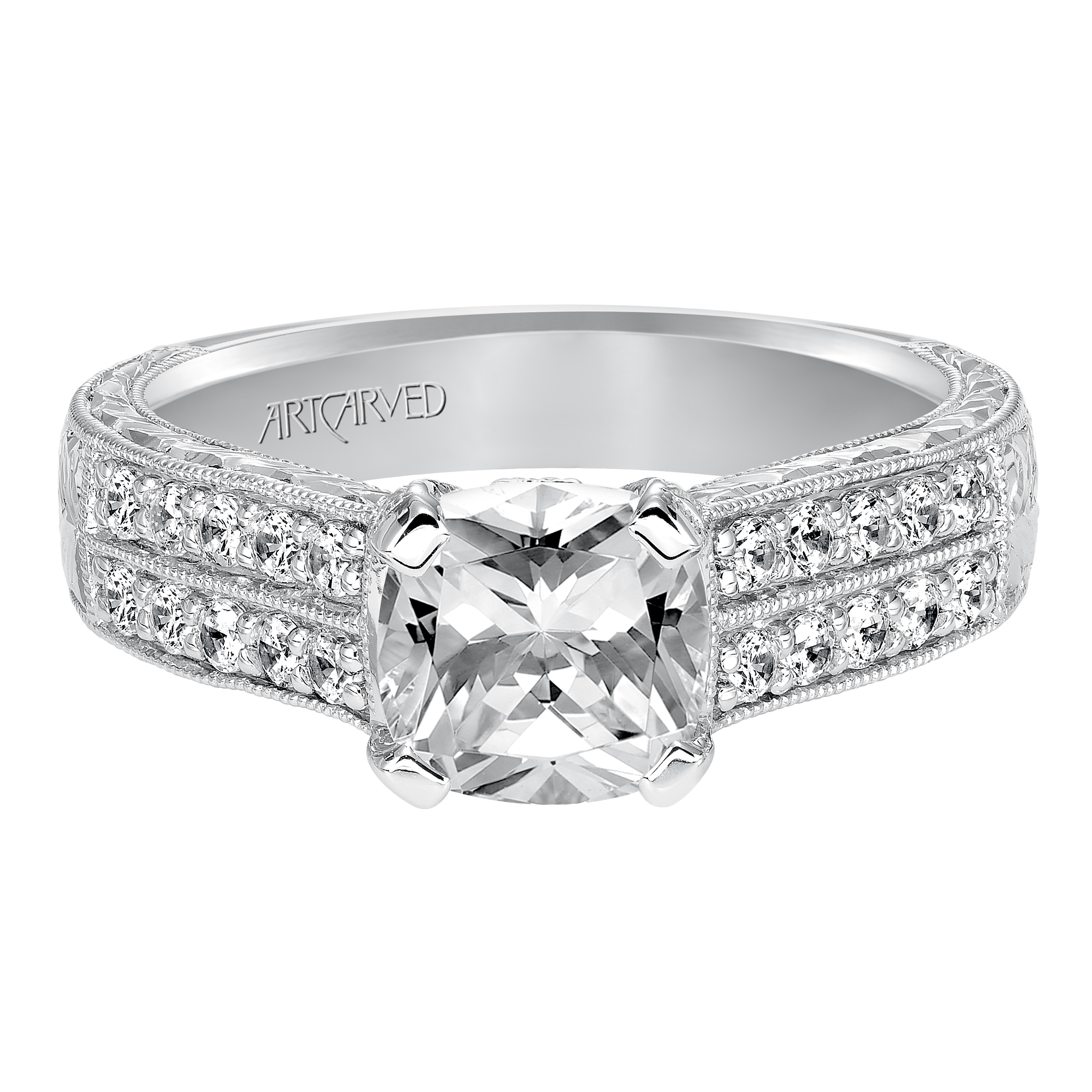 Prong Set Hand Engraved with Milgrain Engagement Ring
