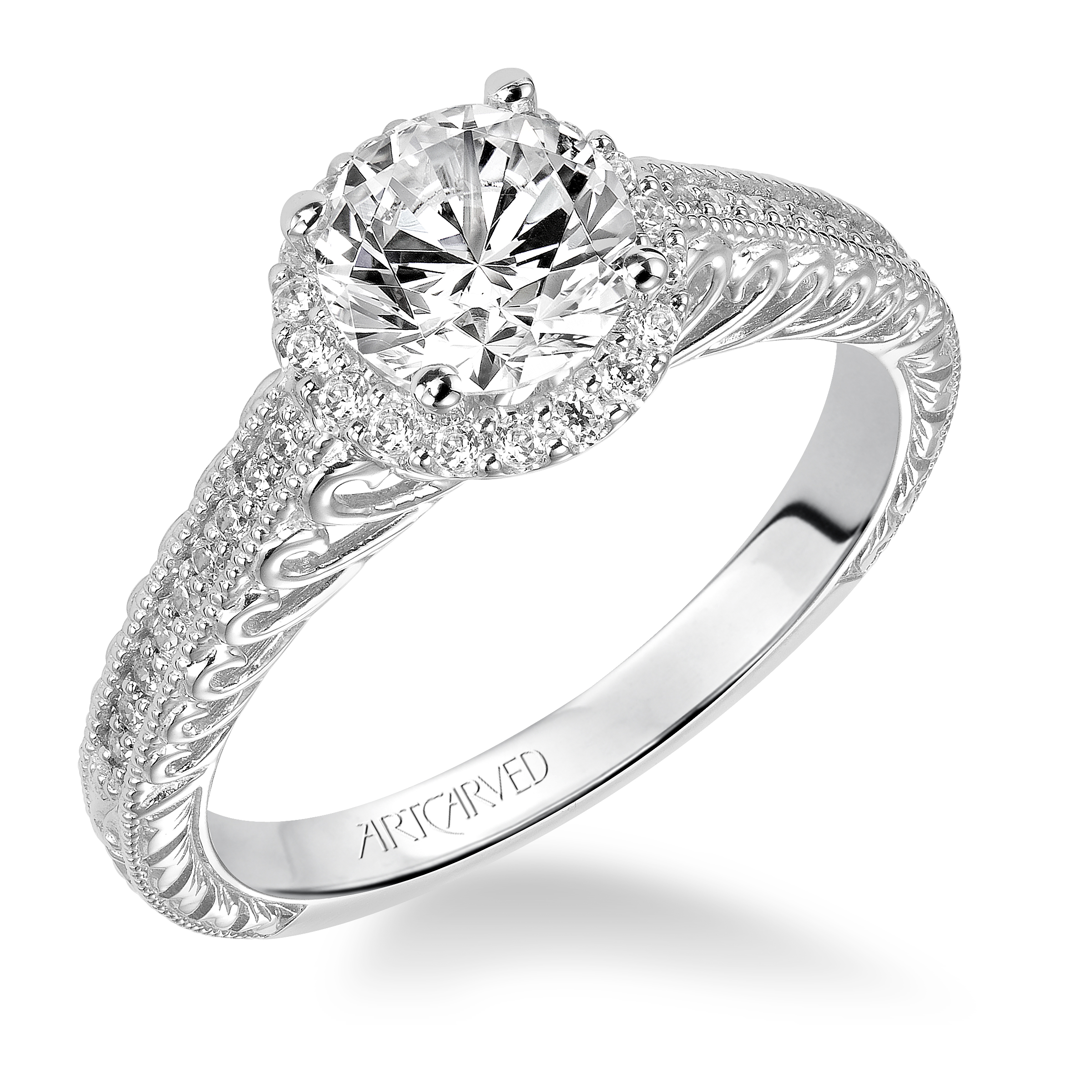 Halo Engraved Engagement Ring
