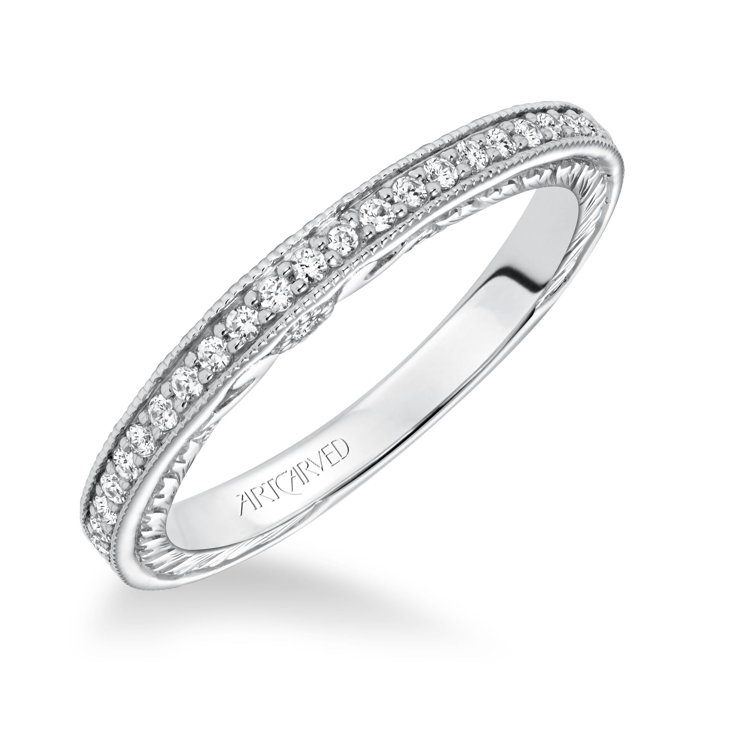 Diamond Hand Engraved and Milgrain Wedding Band