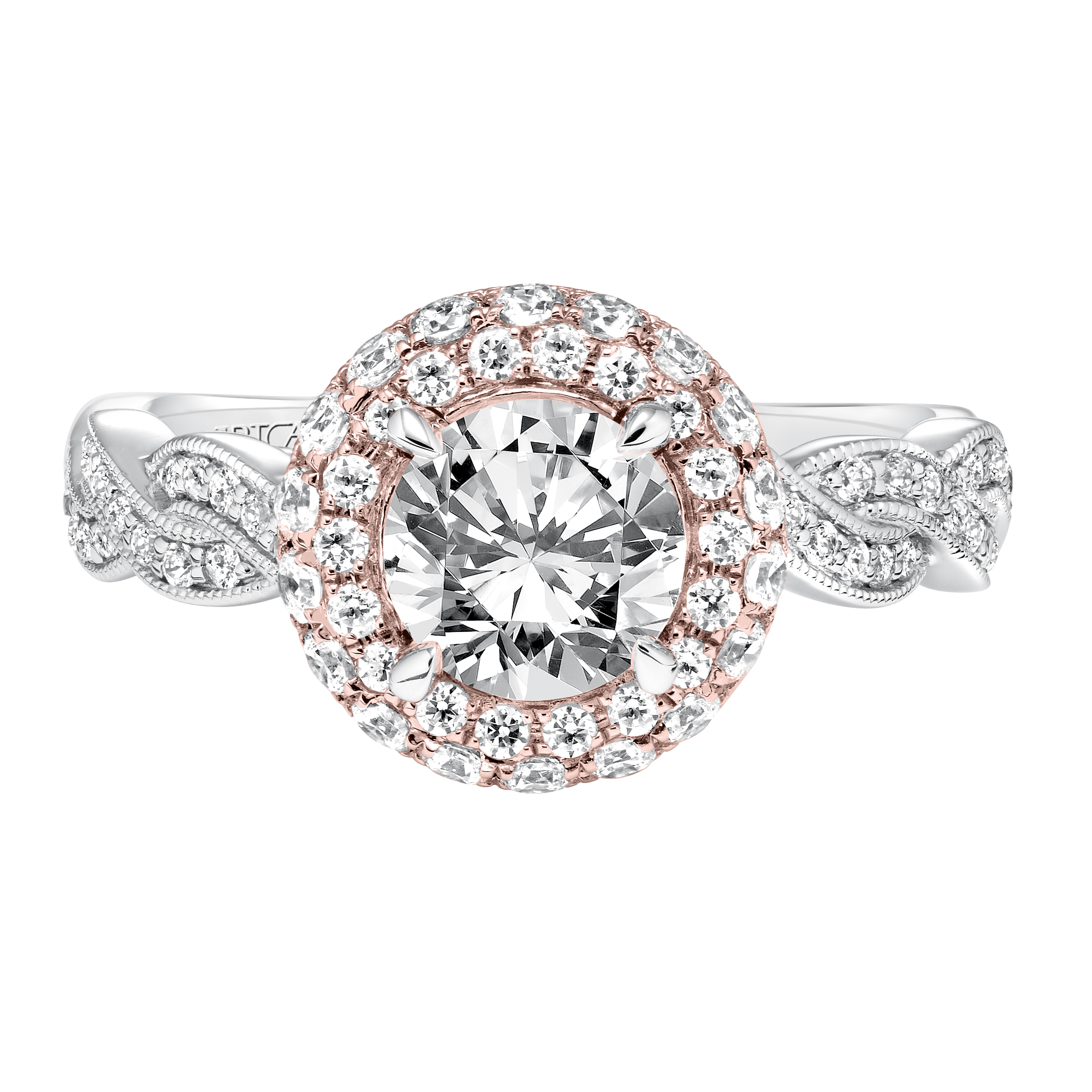 Contemporary Diamond Twisted Halo Engagement Ring With Milgrain
