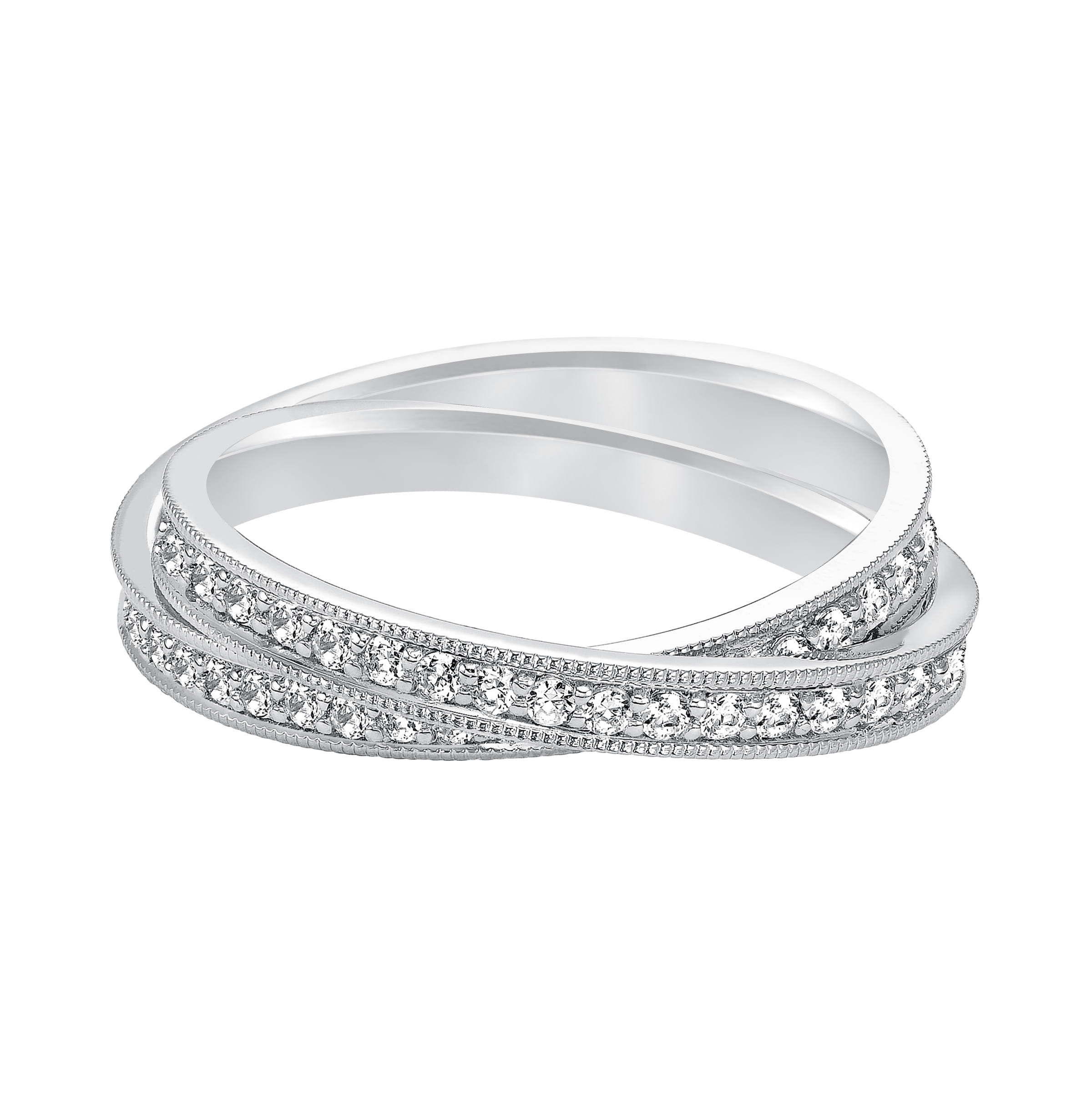 Eternity diamond wedding band duo with milgrain accents.