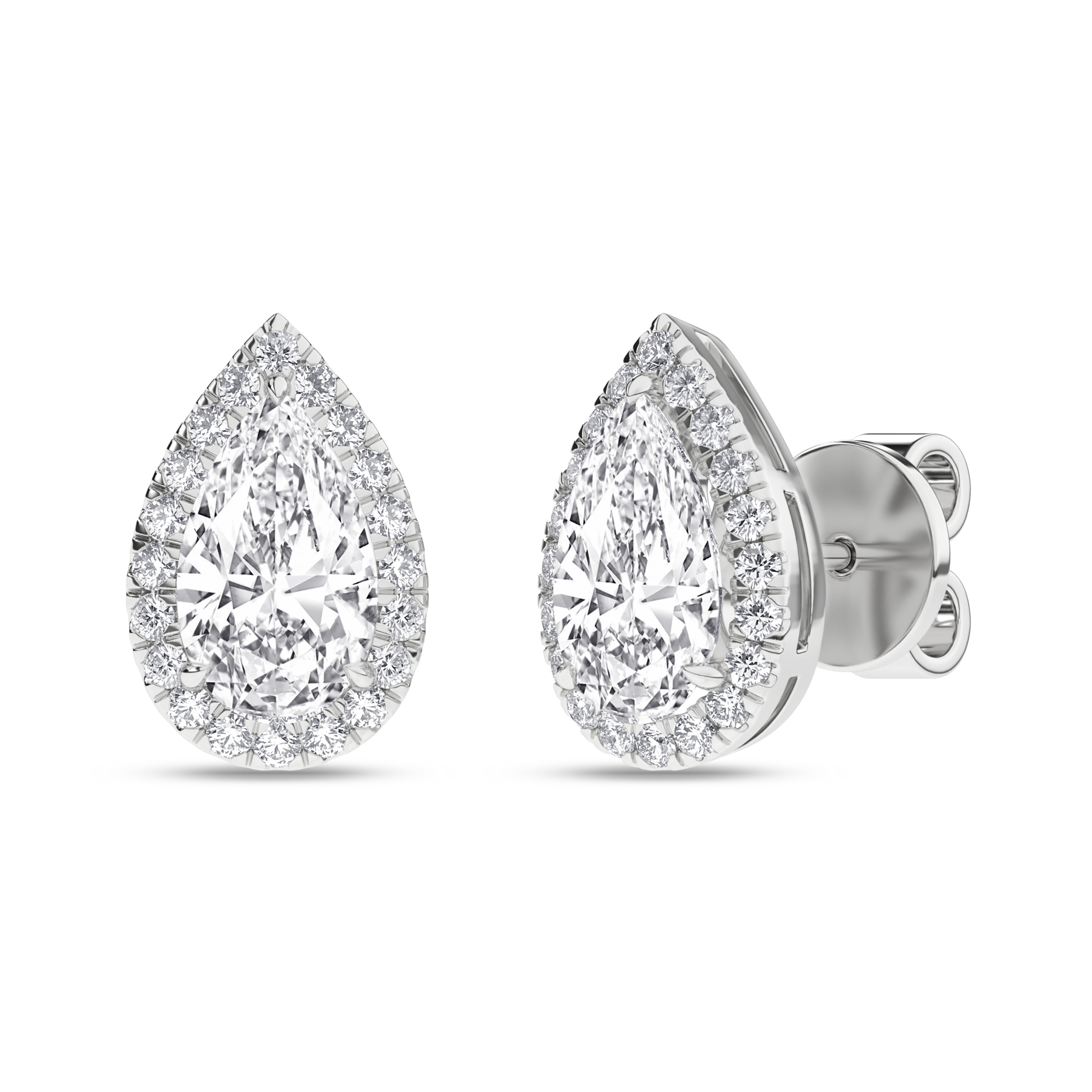 Lab Grown Halo Stud Earrings (Pear)/1Ct, 2.25Ctw