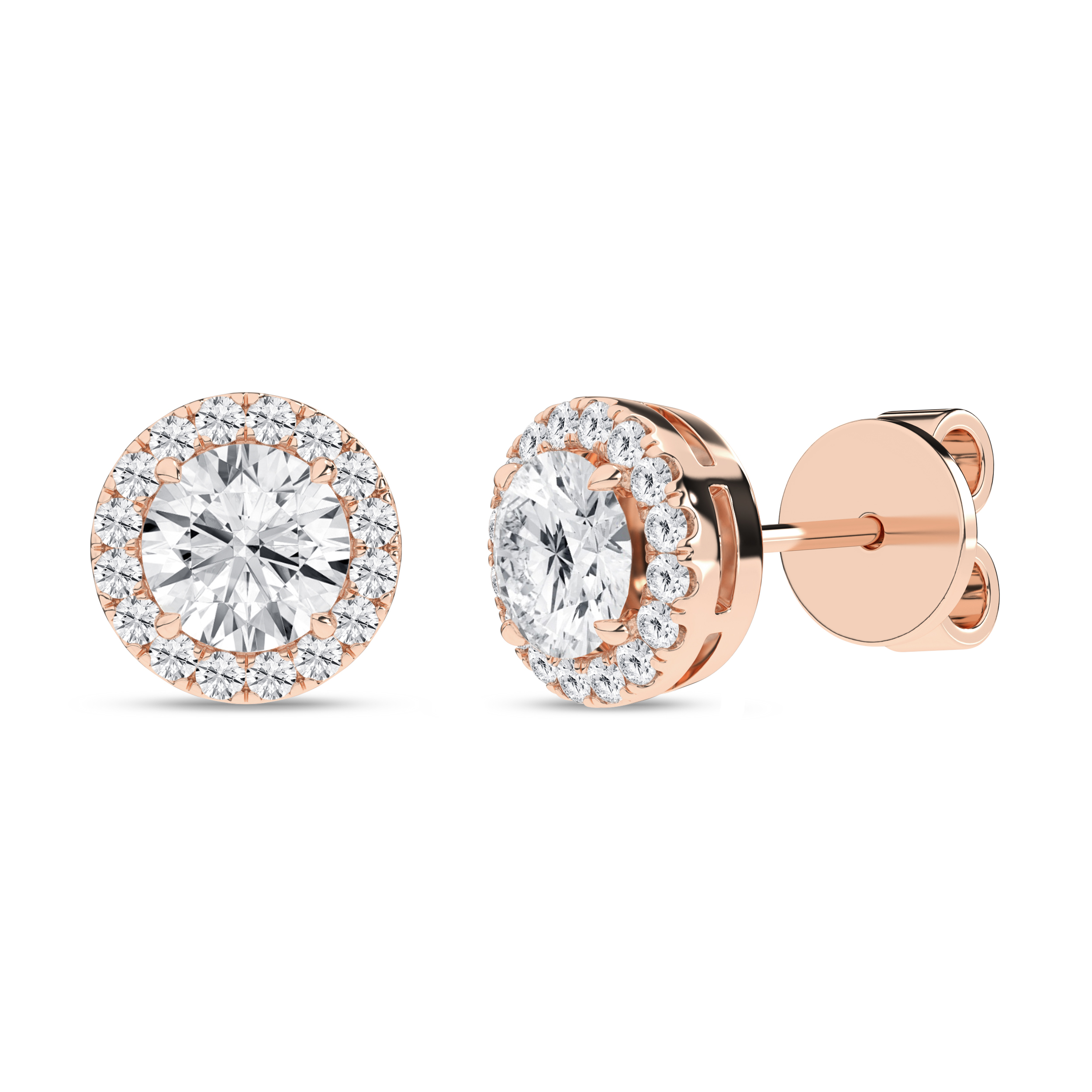 Lab Grown Halo Stud Earrings (Round)/0.5Ct, 1.16Ctw