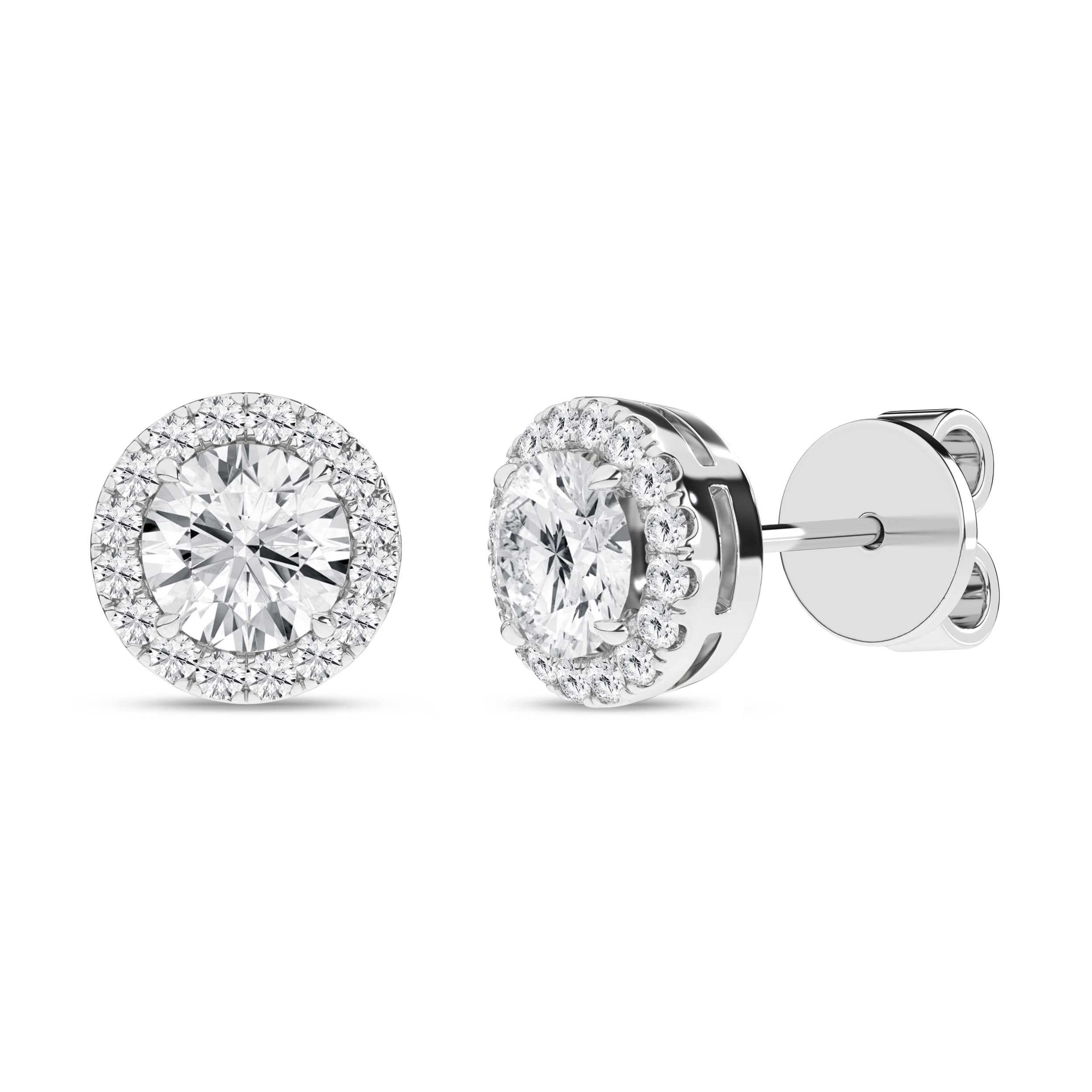 Lab Grown Halo Stud Earrings (Round)/0.5Ct, 1.16Ctw