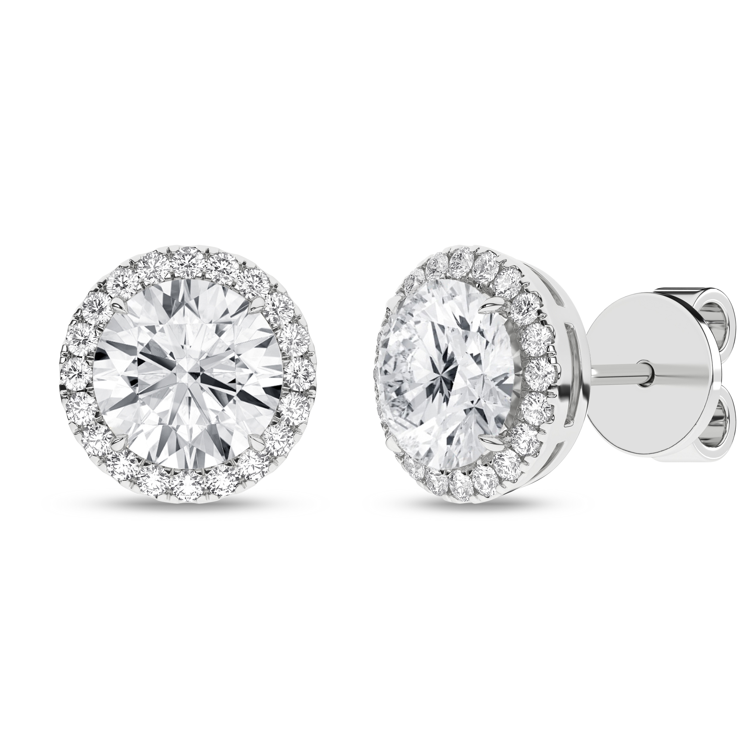 Lab Grown Halo Stud Earrings (Round)/1.5Ct, 3.25Ctw