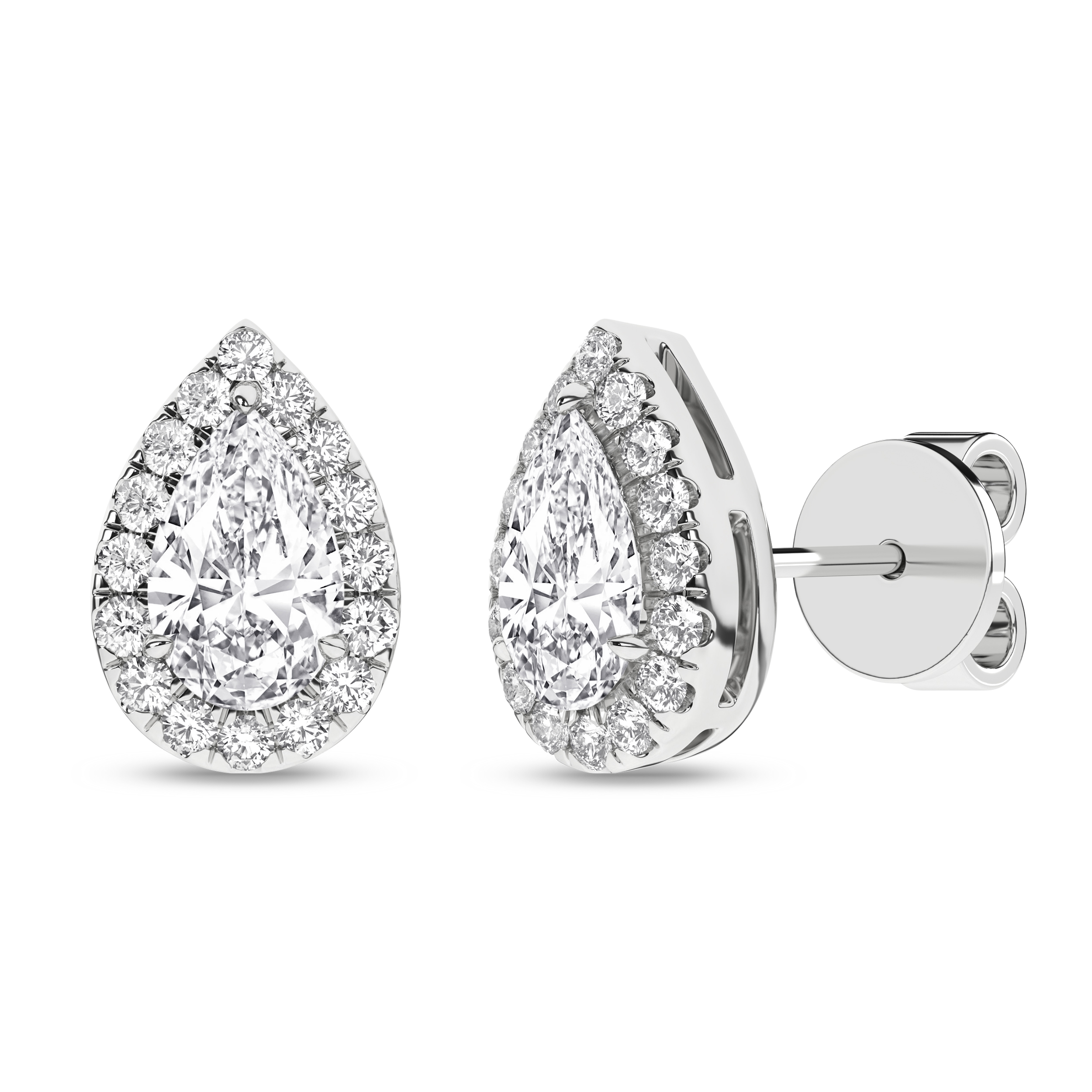Lab Grown Halo Stud Earrings (Pear)/0.5Ct, 1.16Ctw