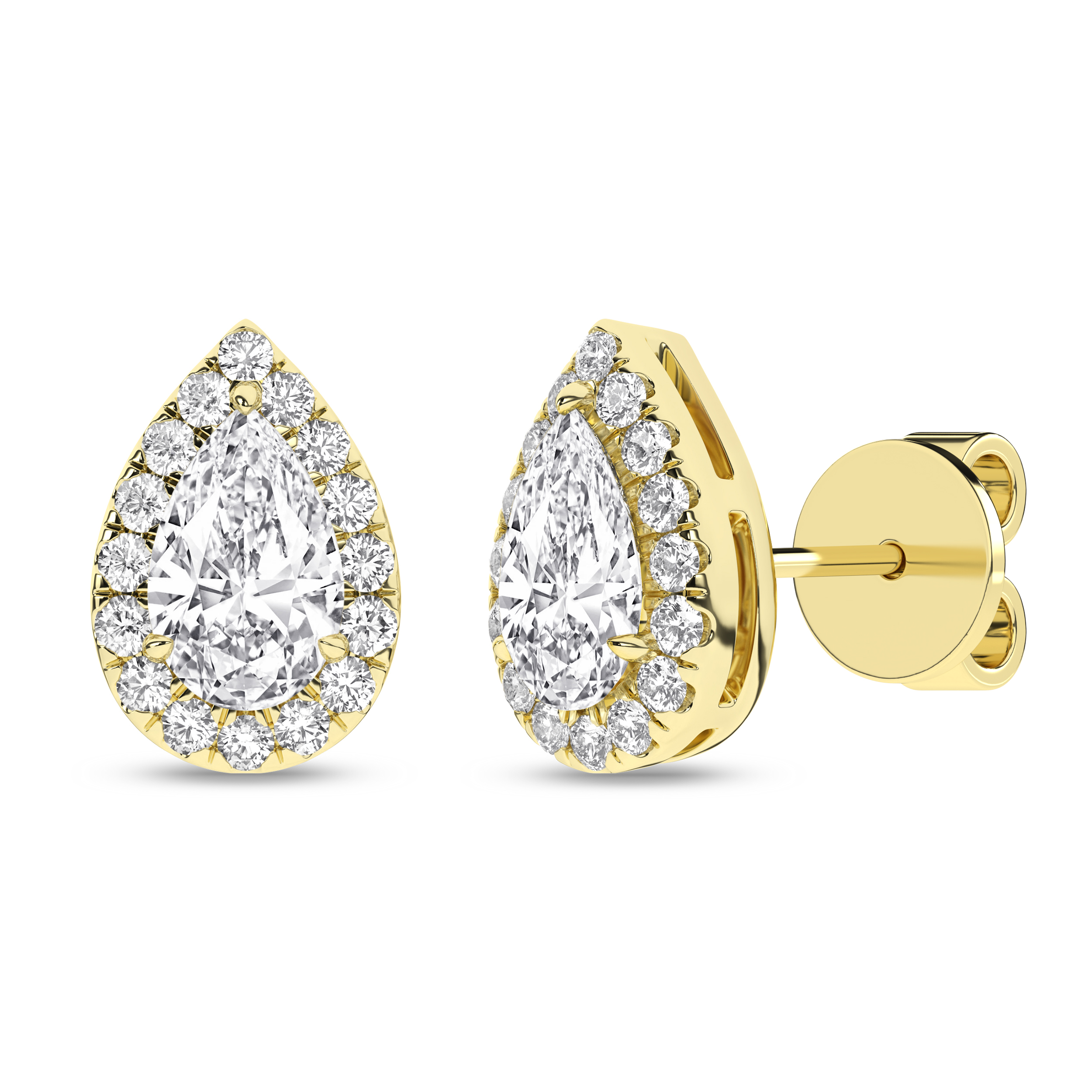 Lab Grown Halo Stud Earrings (Pear)/0.5Ct, 1.16Ctw