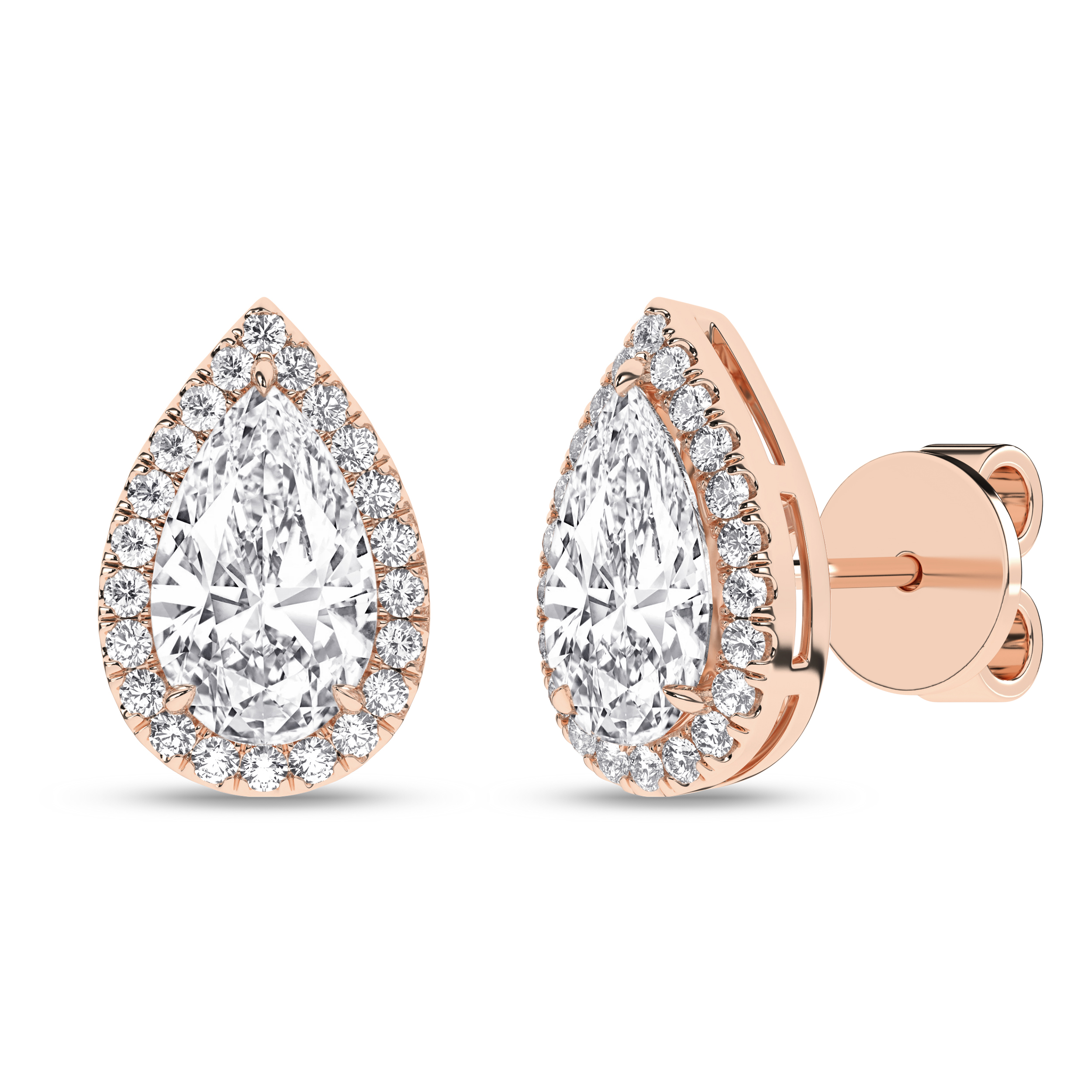 Lab Grown Halo Stud Earrings (Pear)/1.5Ct, 3.25Ctw