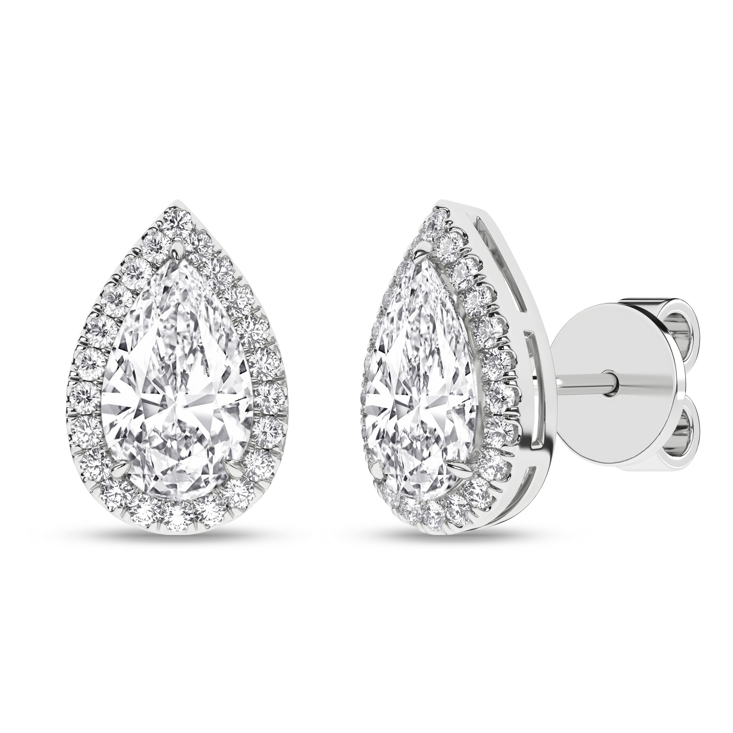 Lab Grown Halo Stud Earrings (Pear)/1.5Ct, 3.25Ctw