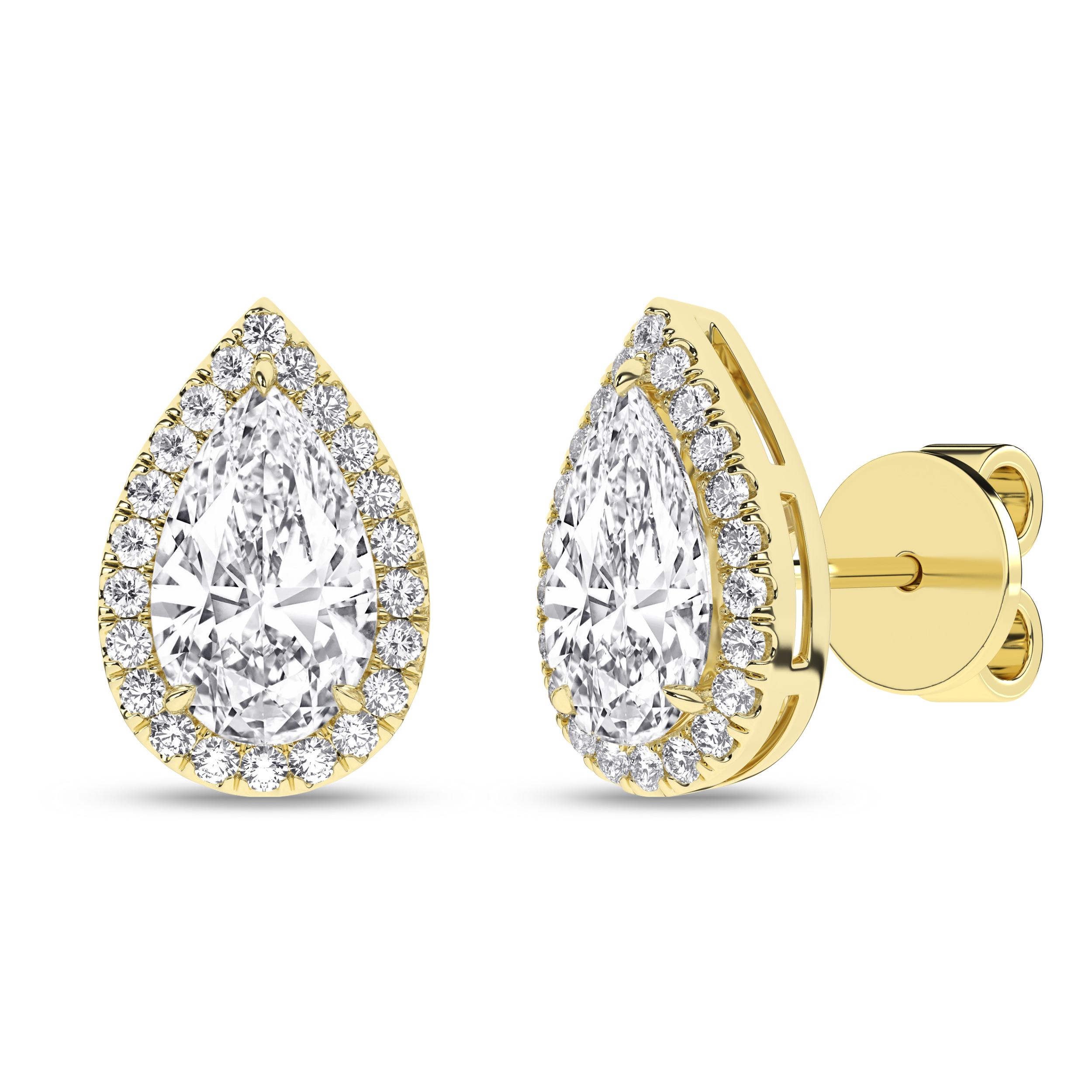 Lab Grown Halo Stud Earrings (Pear)/1.5Ct, 3.25Ctw