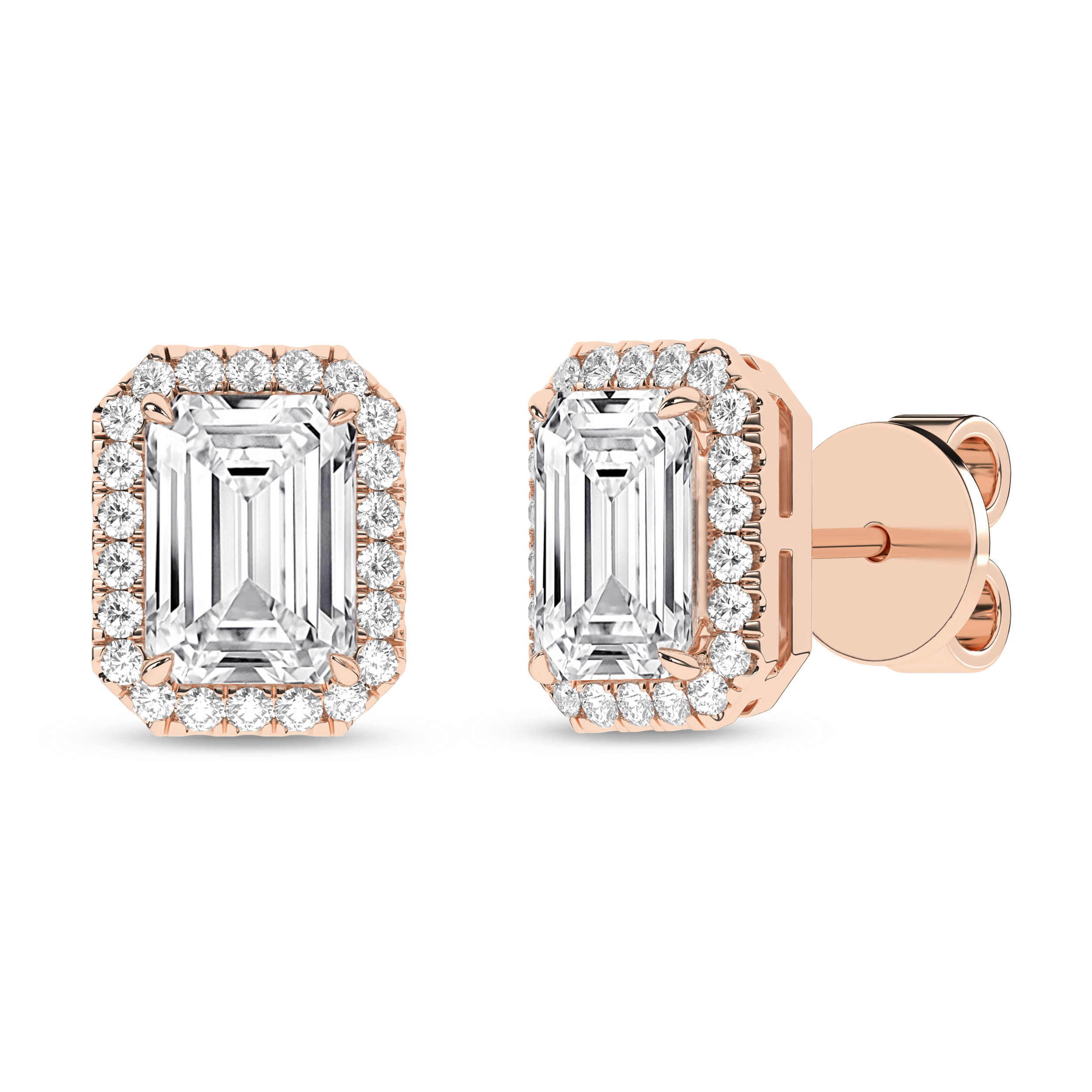 Lab Grown Halo Stud Earrings (Emerald)/1Ct, 2.25Ctw