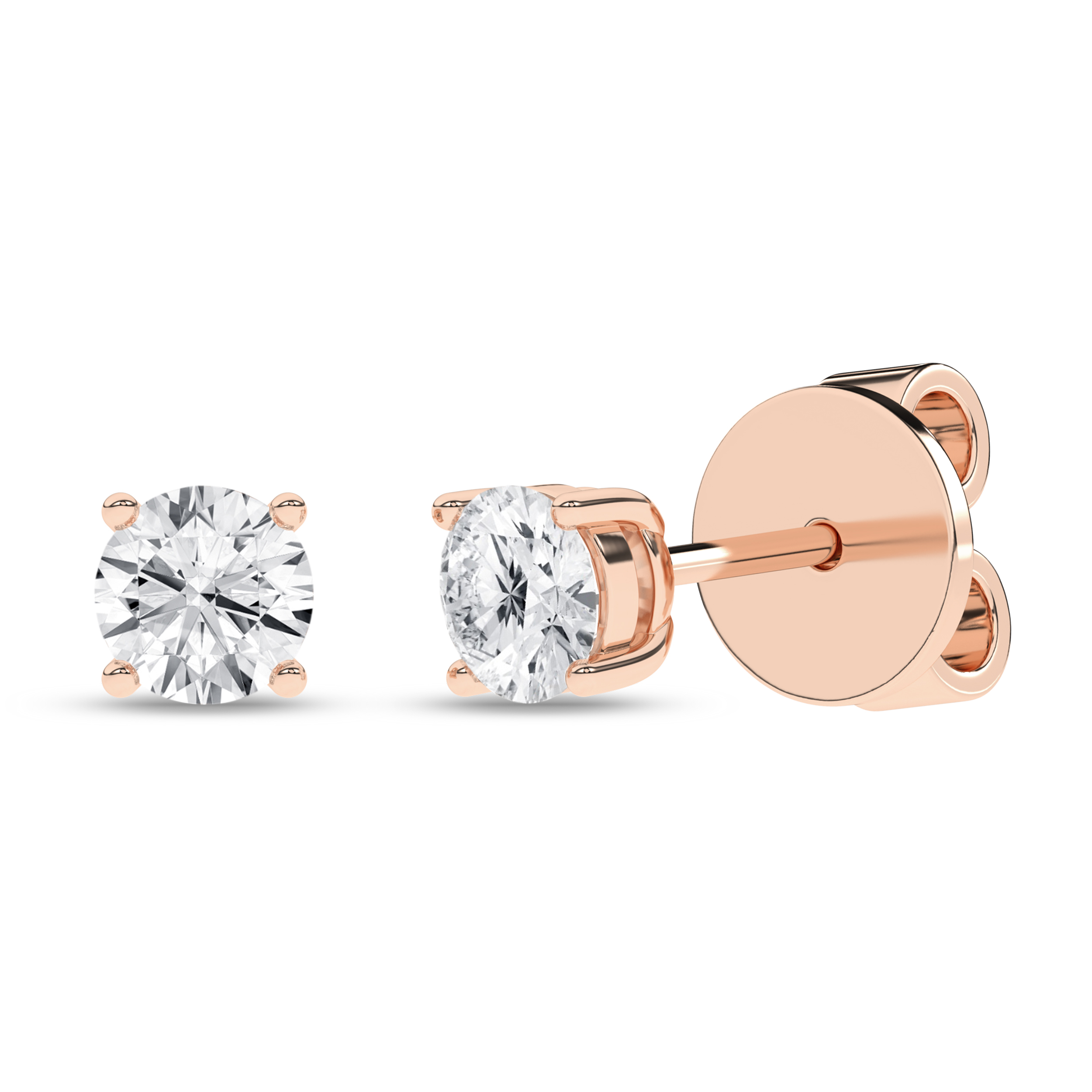 Lab Grown Solitaire Stud Earrings (Round)/0.25Ct, 0.5Ctw