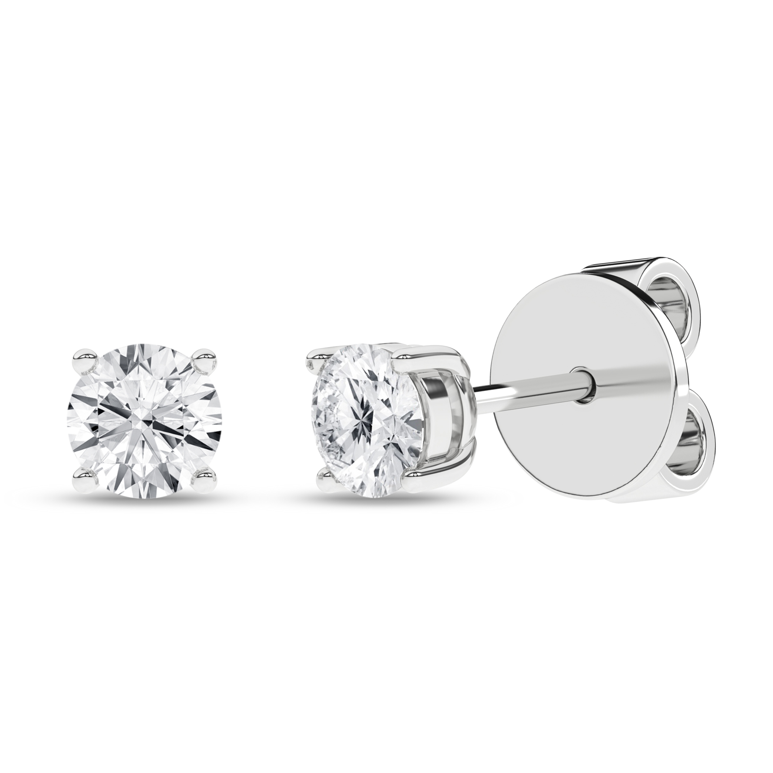 Lab Grown Solitaire Stud Earrings (Round)/0.25Ct, 0.5Ctw