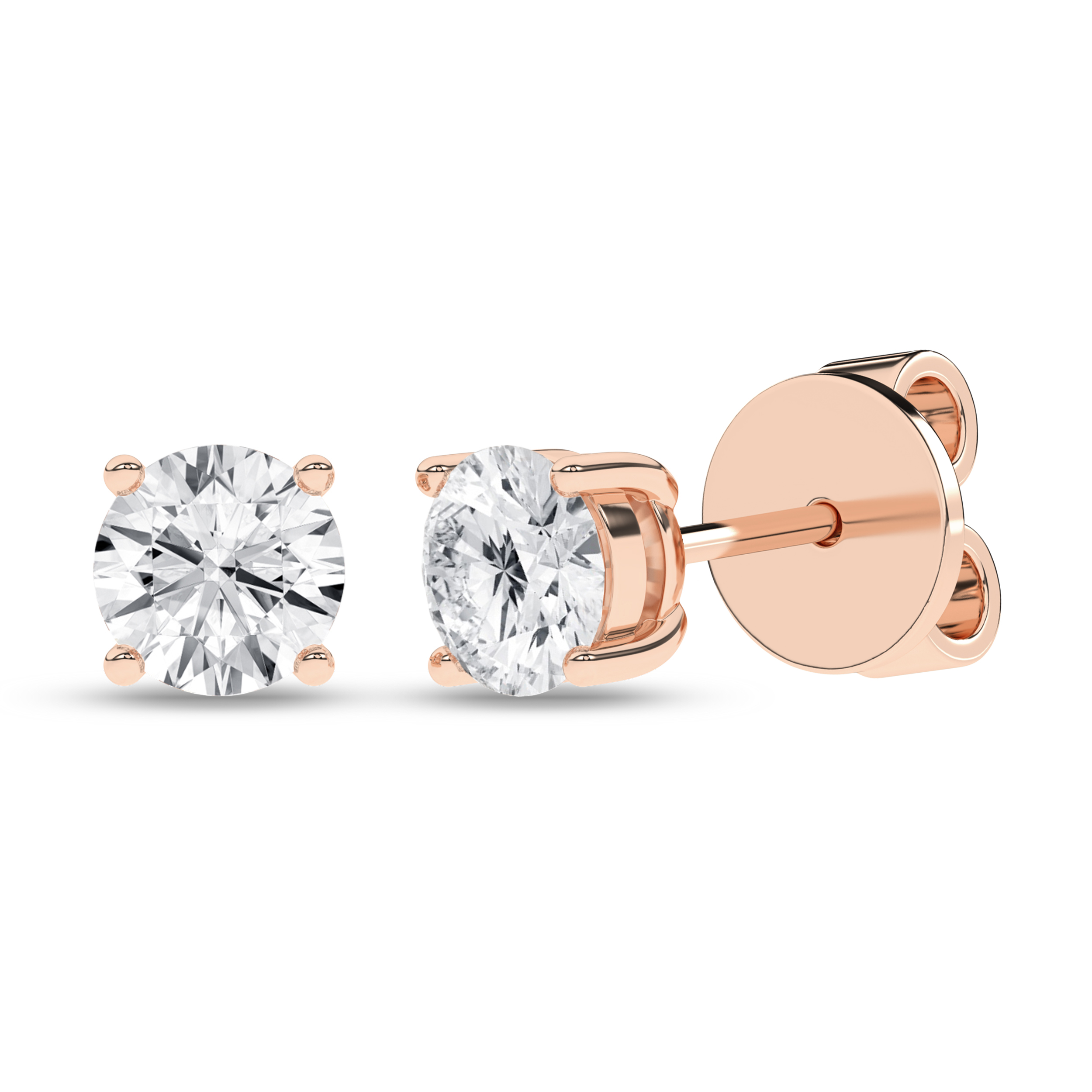 Lab Grown Solitaire Stud Earrings (Round)/0.375Ct, 0.75Ctw