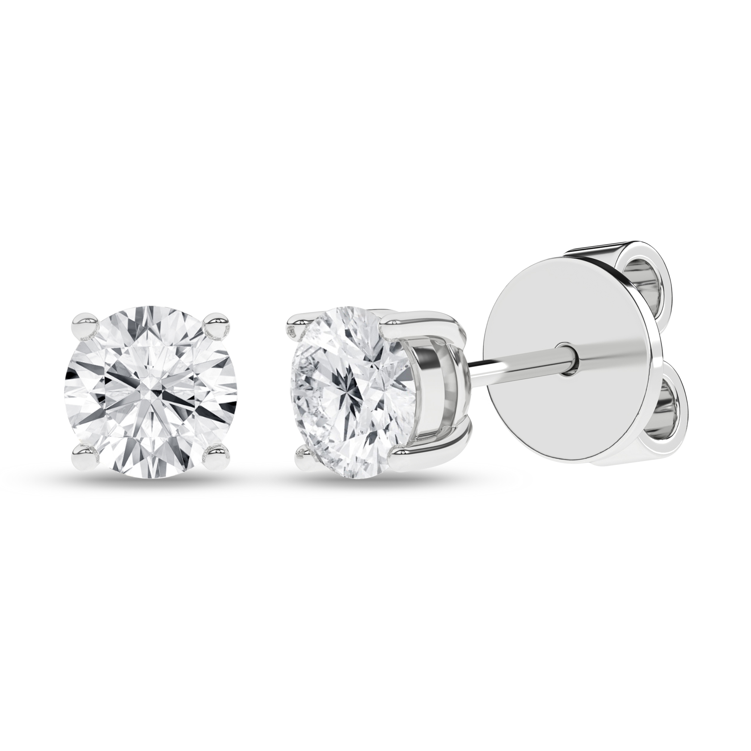 Lab Grown Solitaire Stud Earrings (Round)/0.375Ct, 0.75Ctw