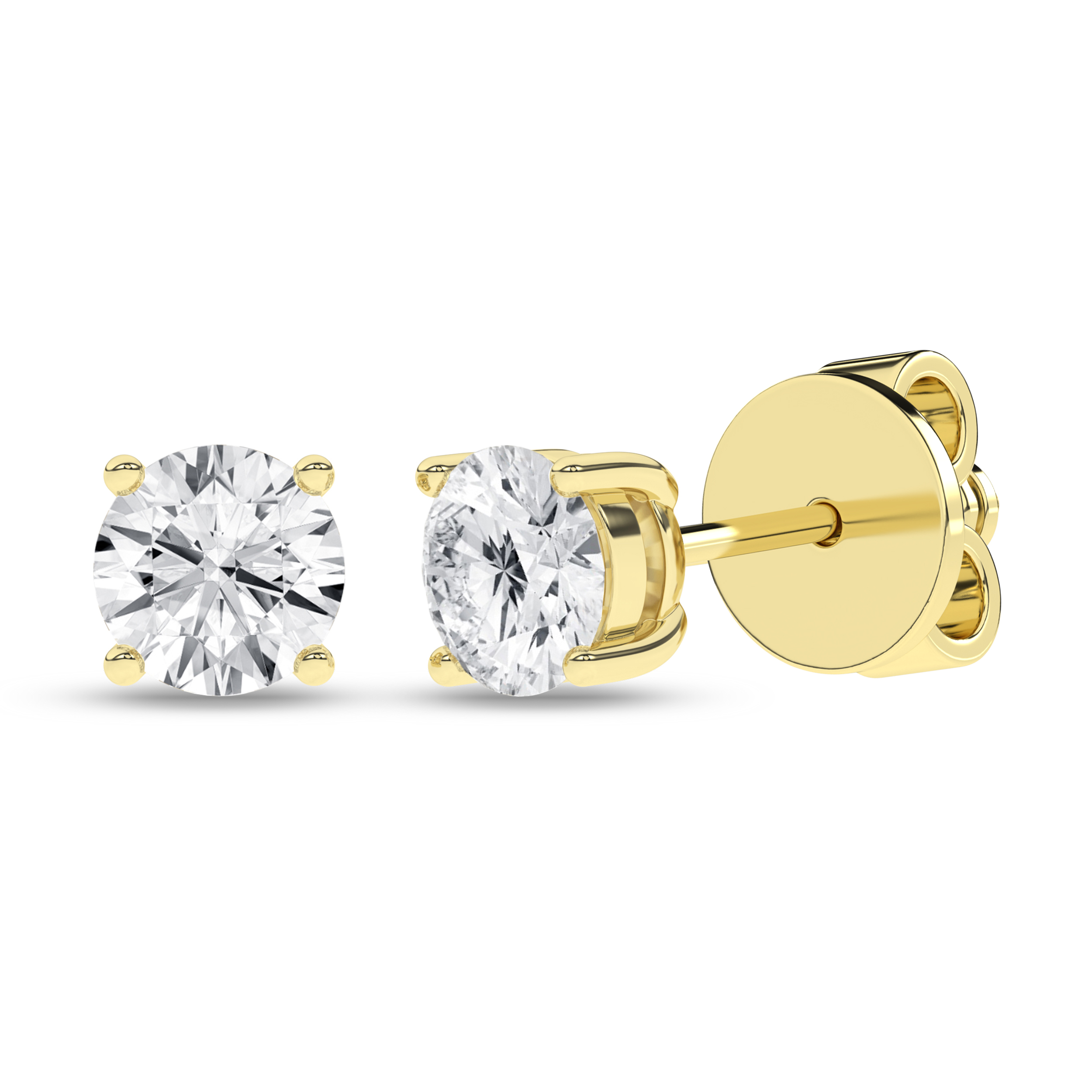 Lab Grown Solitaire Stud Earrings (Round)/0.375Ct, 0.75Ctw