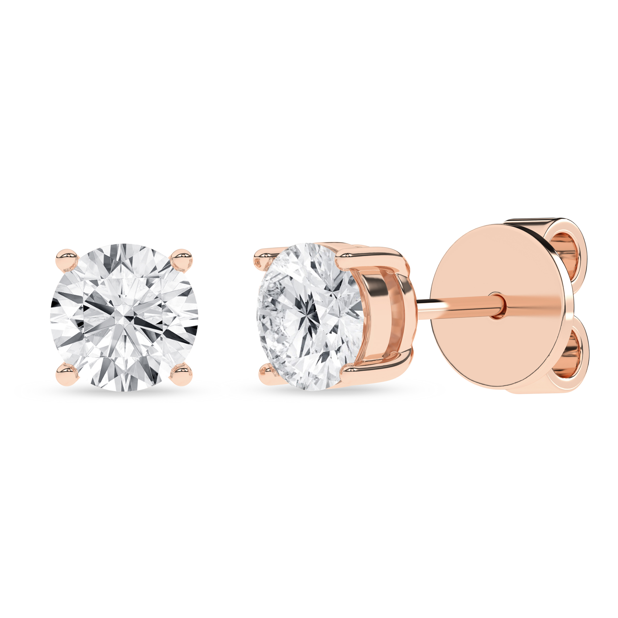 Lab Grown Solitaire Stud Earrings (Round)/0.75Ct, 1.5Ctw