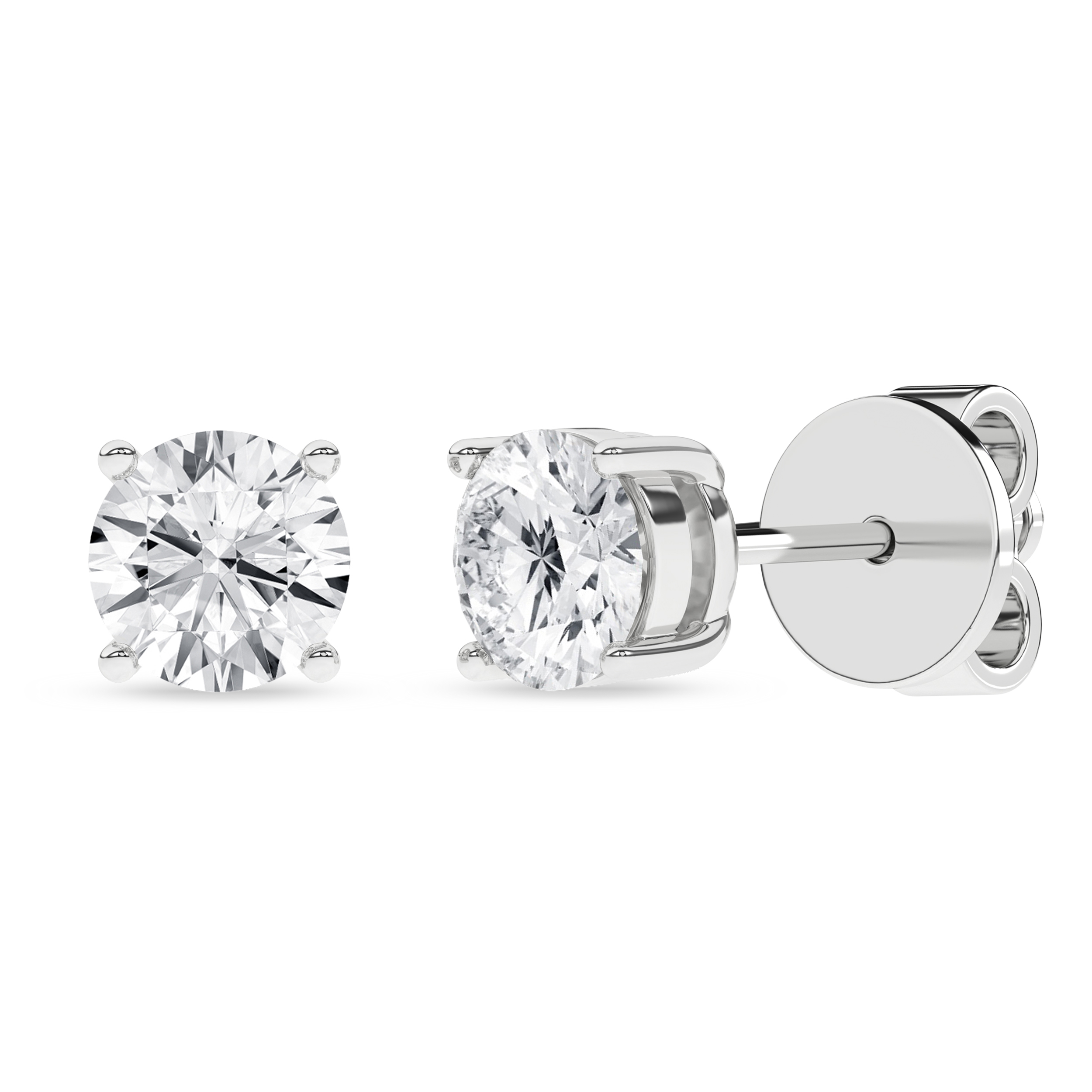 Lab Grown Solitaire Stud Earrings (Round)/0.75Ct, 1.5Ctw