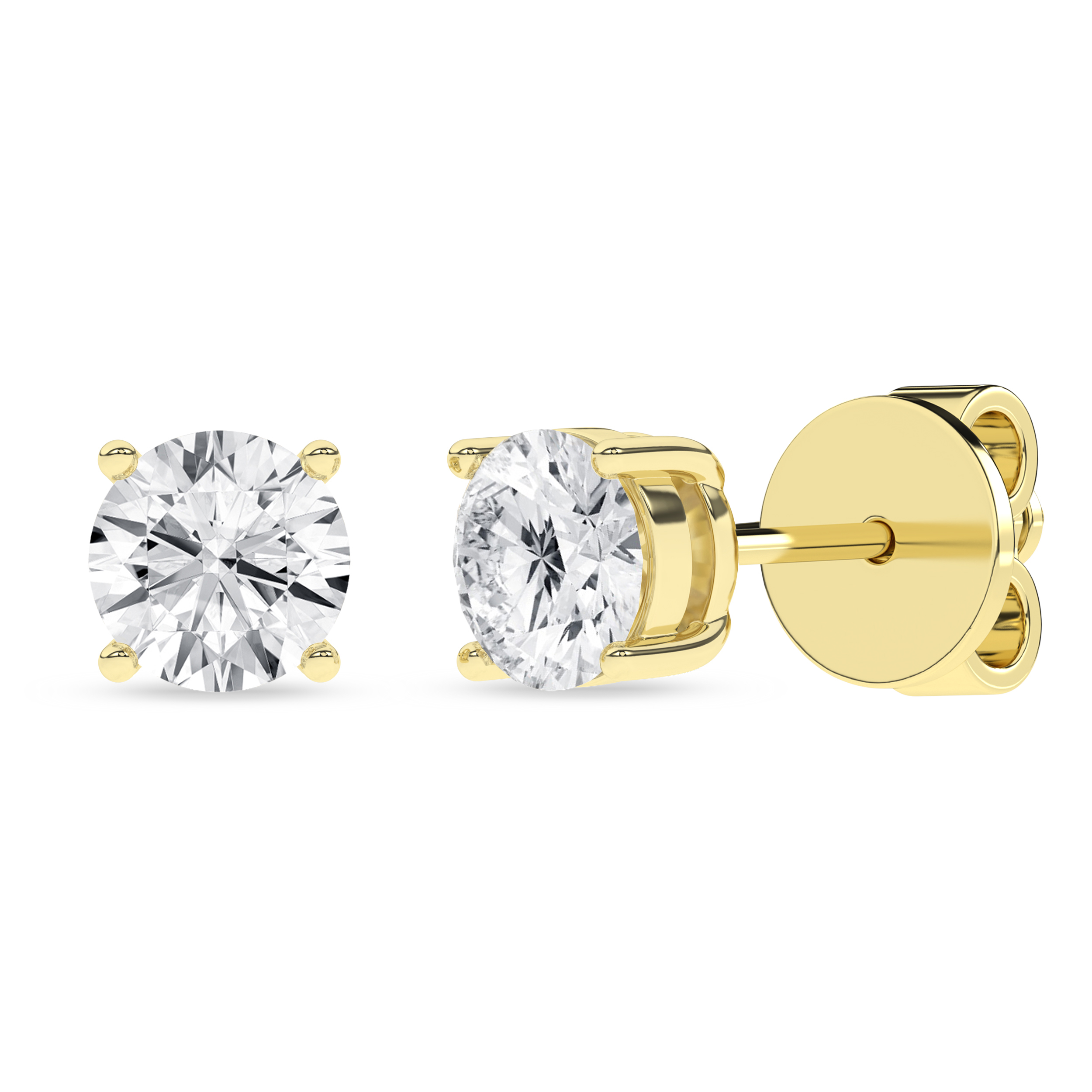 Lab Grown Solitaire Stud Earrings (Round)/0.75Ct, 1.5Ctw