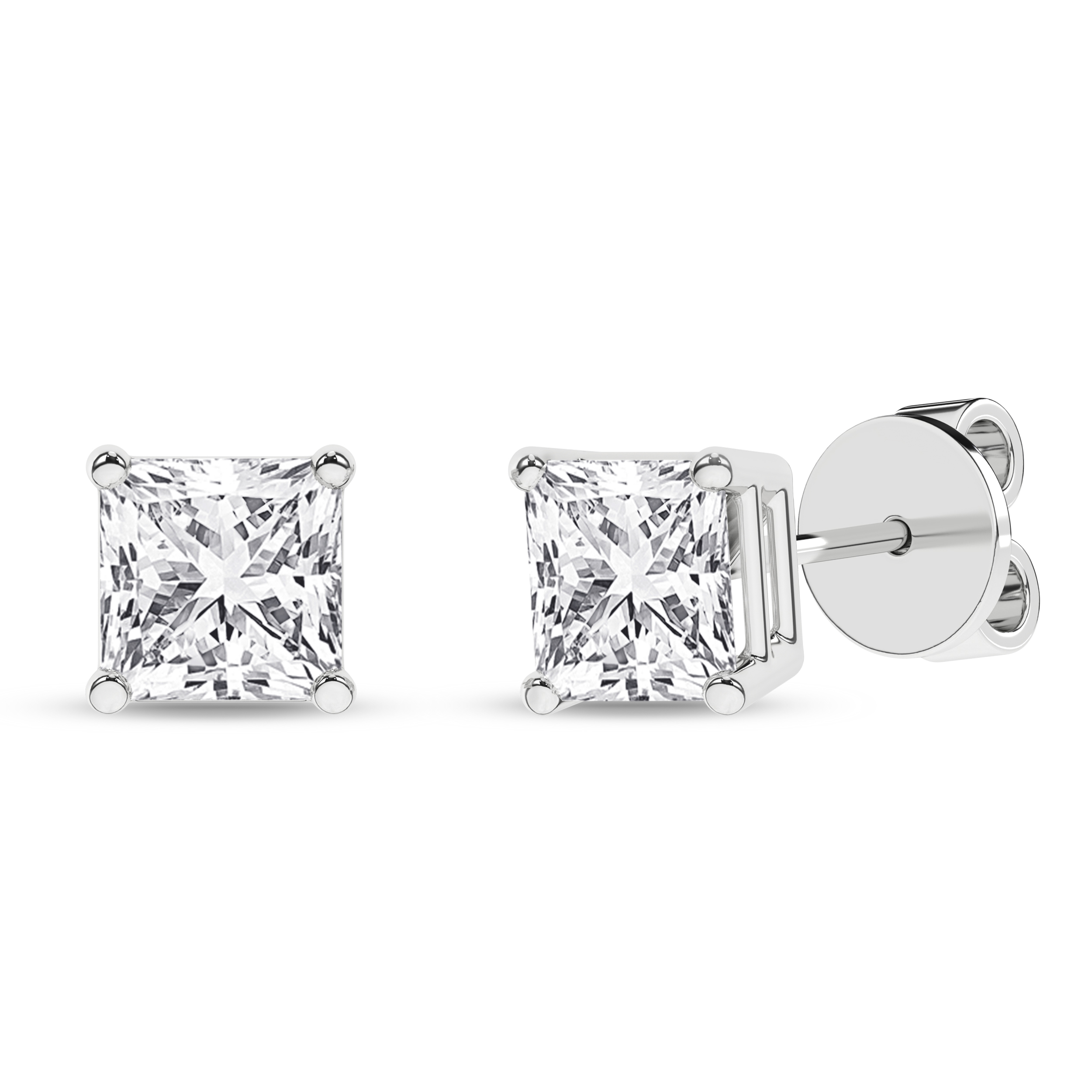 Lab Grown Solitaire Stud Earrings (Princess)/0.75Ct, 1.5Ctw