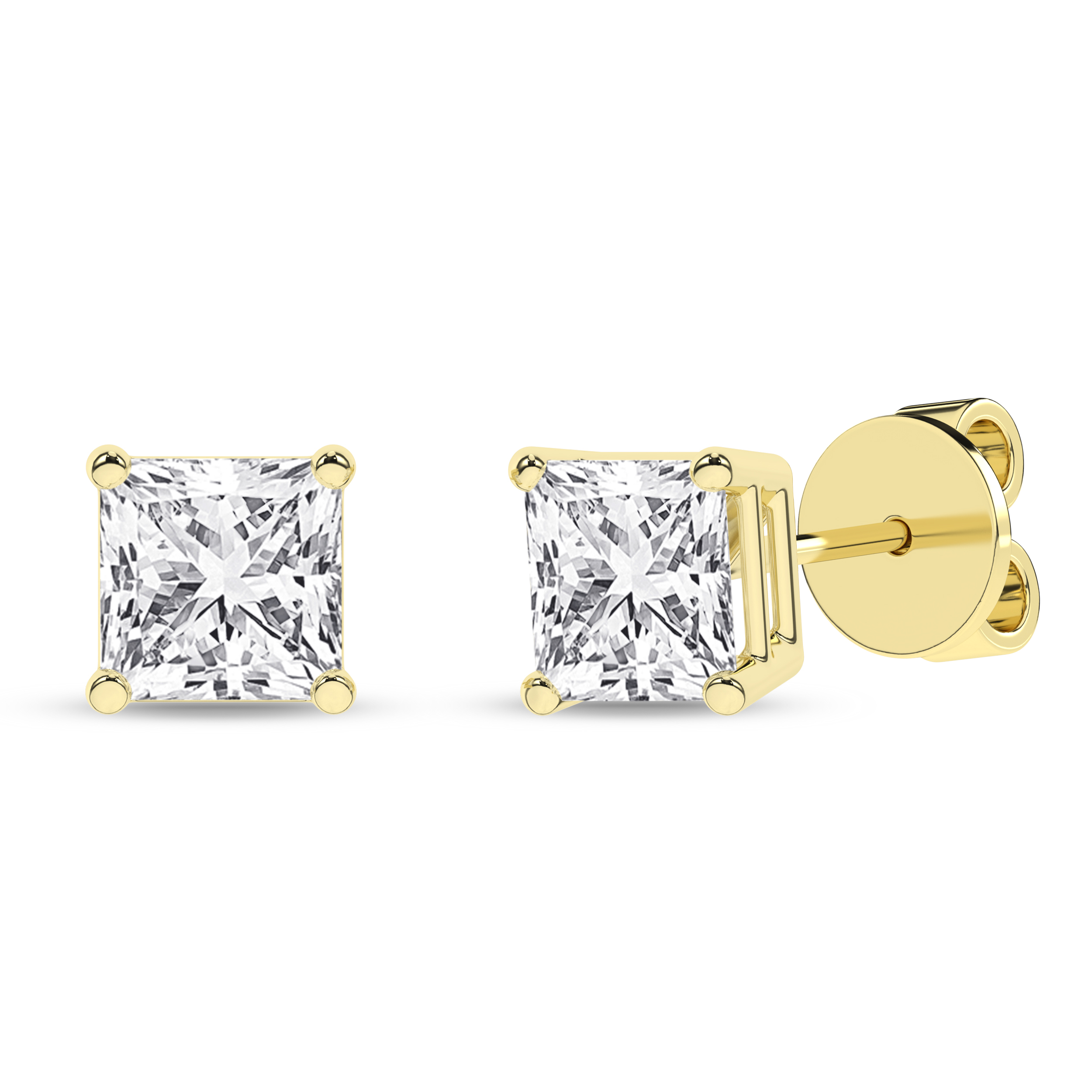 Lab Grown Solitaire Stud Earrings (Princess)/0.75Ct, 1.5Ctw