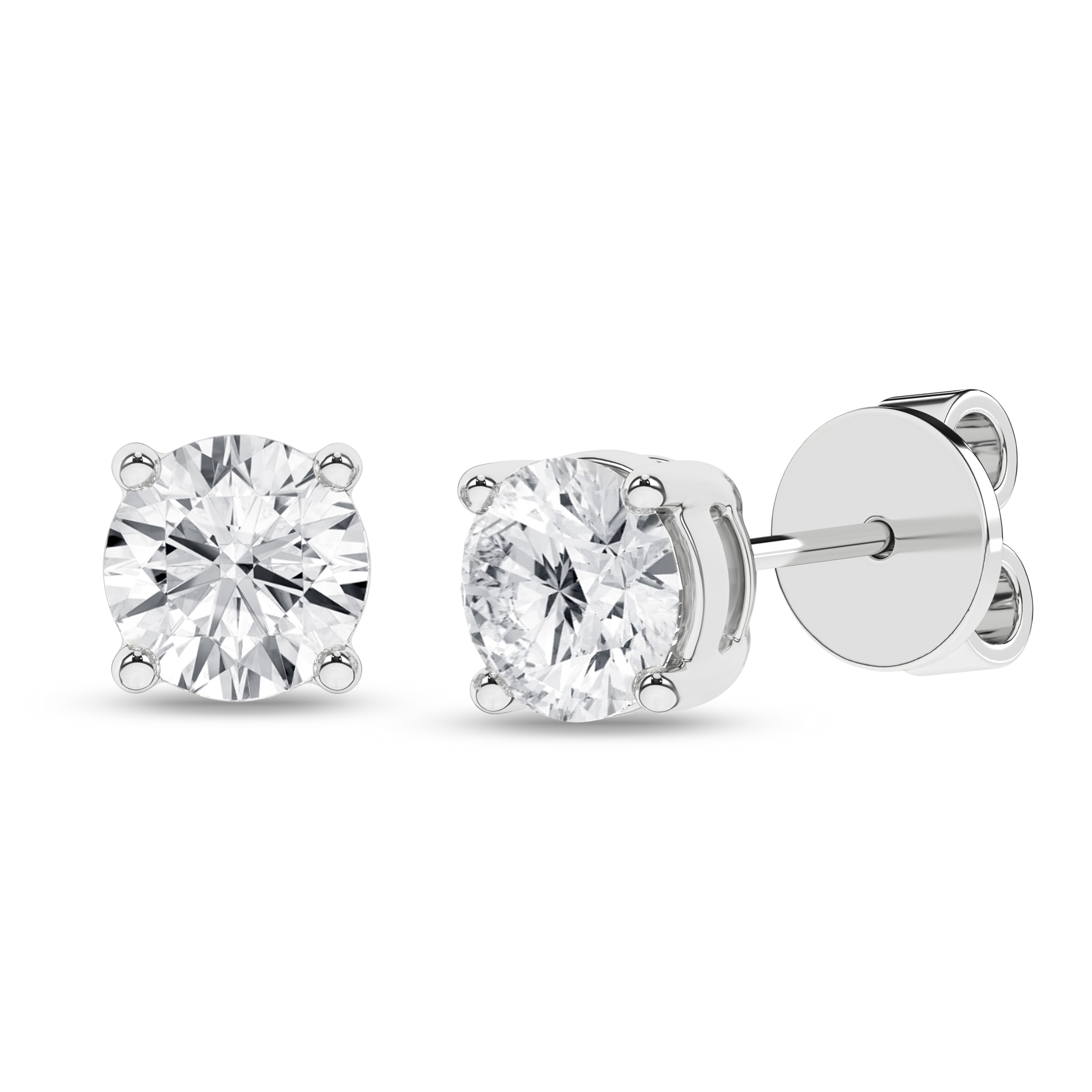 Lab Grown Solitaire Stud Earrings (Round)/0.5Ct, 1Ctw