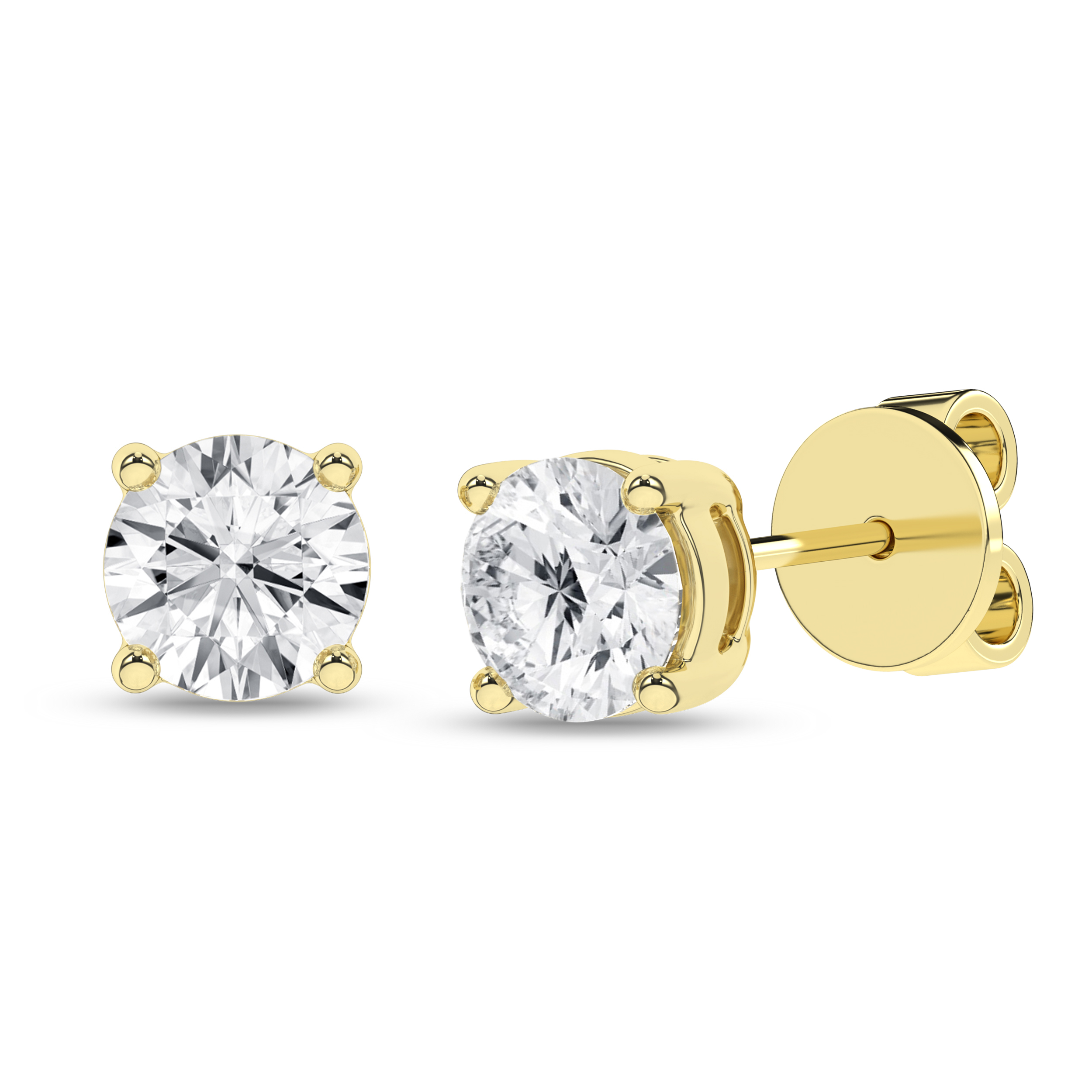 Lab Grown Solitaire Stud Earrings (Round)/0.5Ct, 1Ctw