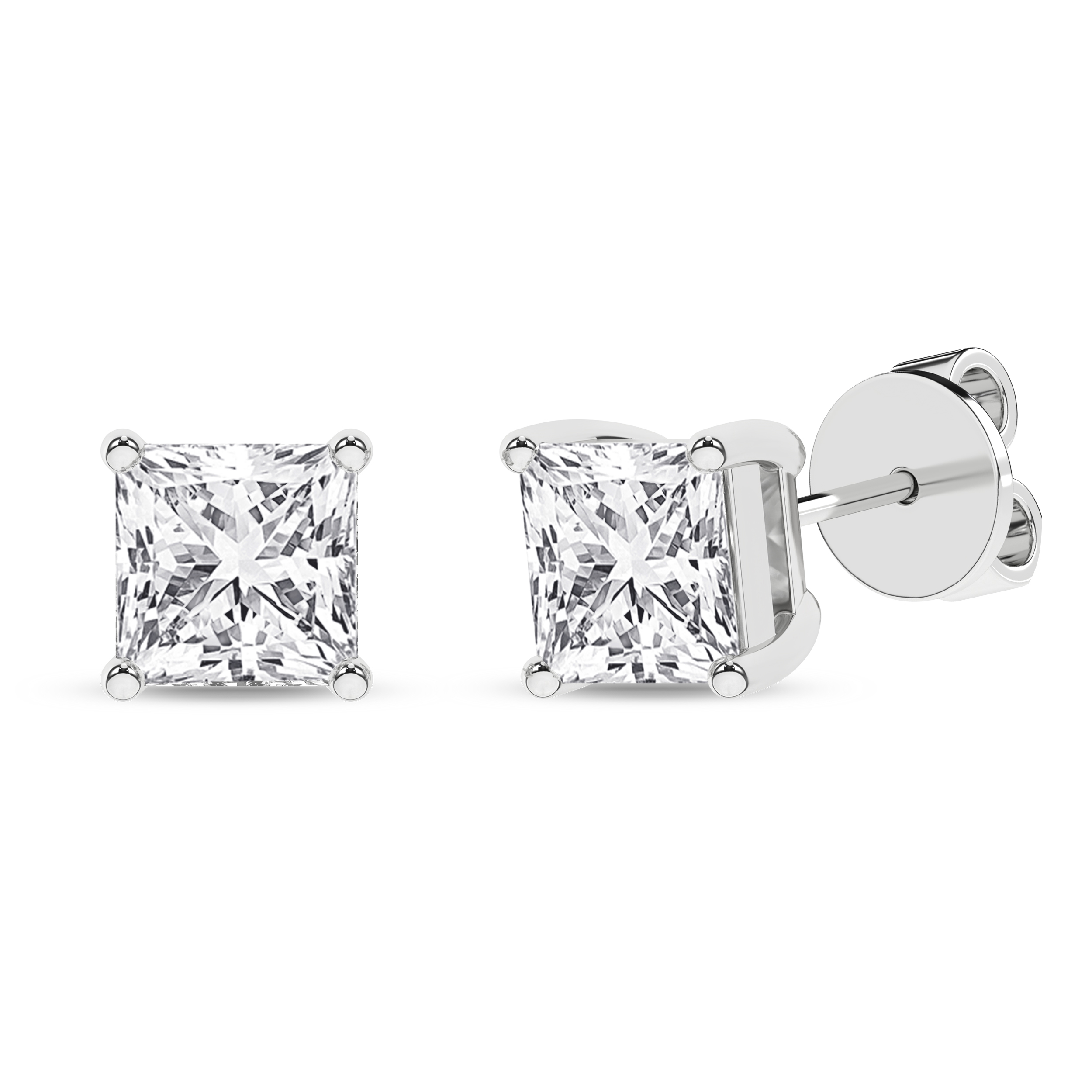 Lab Grown Solitaire Stud Earrings (Princess)/1Ct, 2Ctw