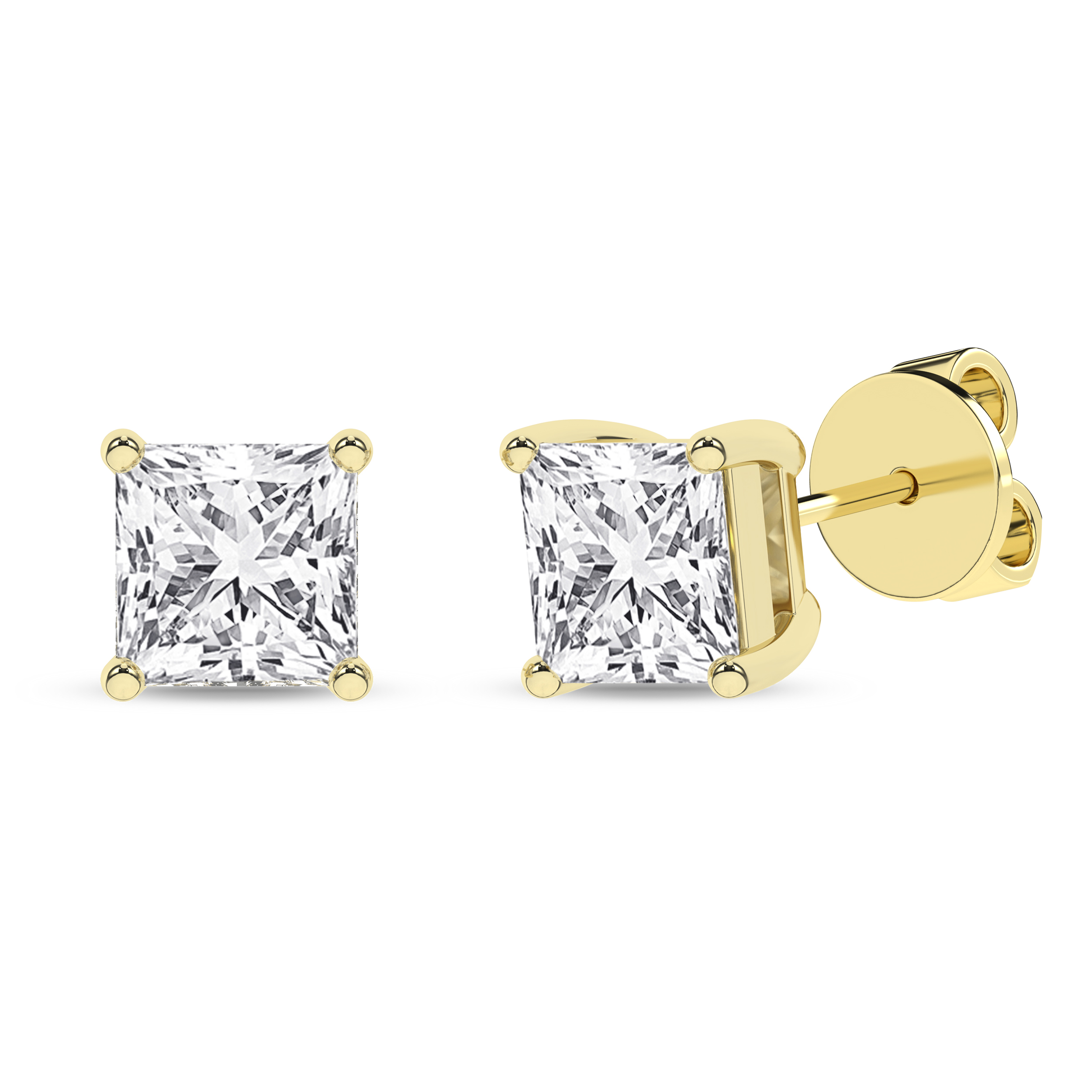 Lab Grown Solitaire Stud Earrings (Princess)/1Ct, 2Ctw