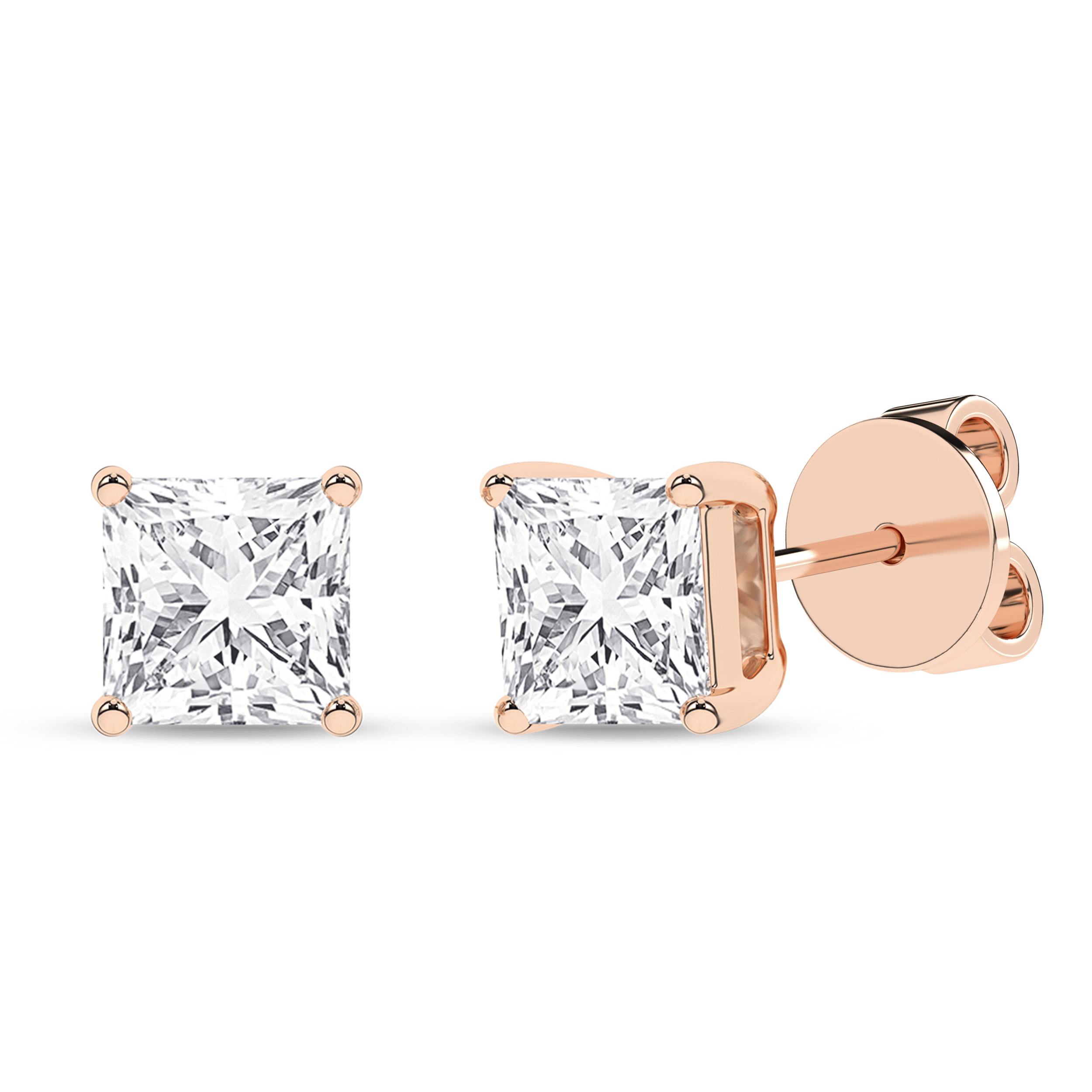 Lab Grown Solitaire Stud Earrings (Princess)/0.625Ct, 1.25Ctw