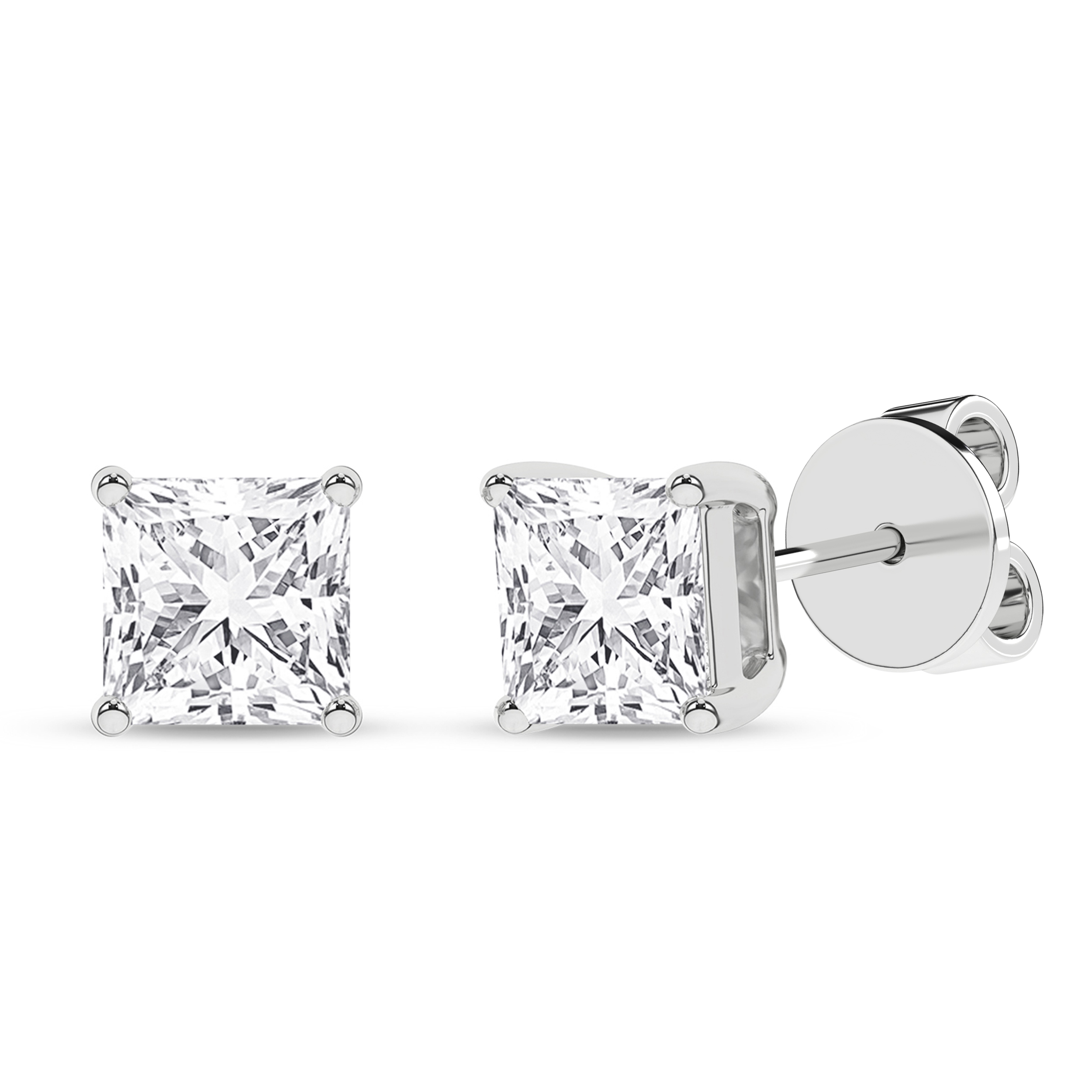 Lab Grown Solitaire Stud Earrings (Princess)/0.625Ct, 1.25Ctw