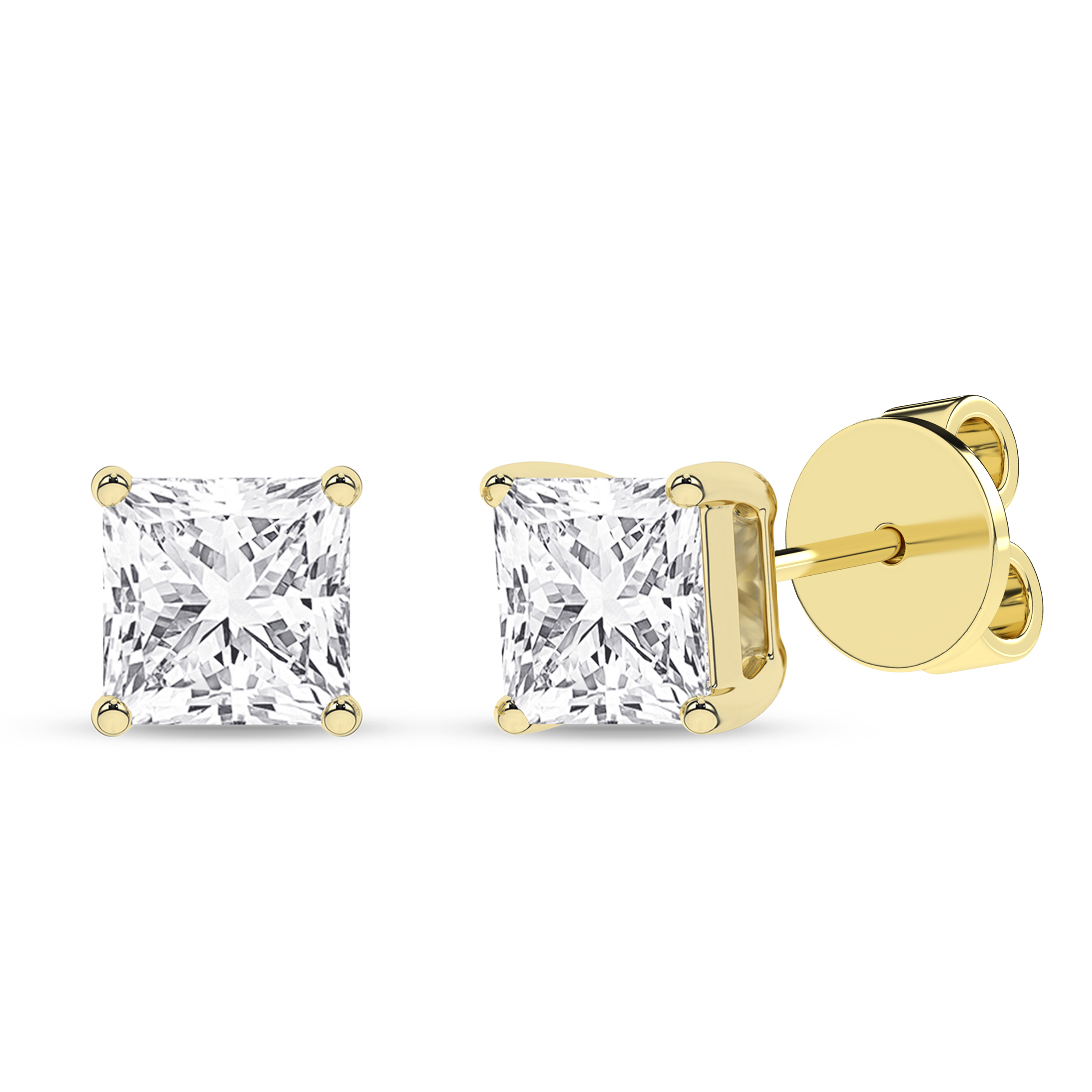 Lab Grown Solitaire Stud Earrings (Princess)/0.625Ct, 1.25Ctw
