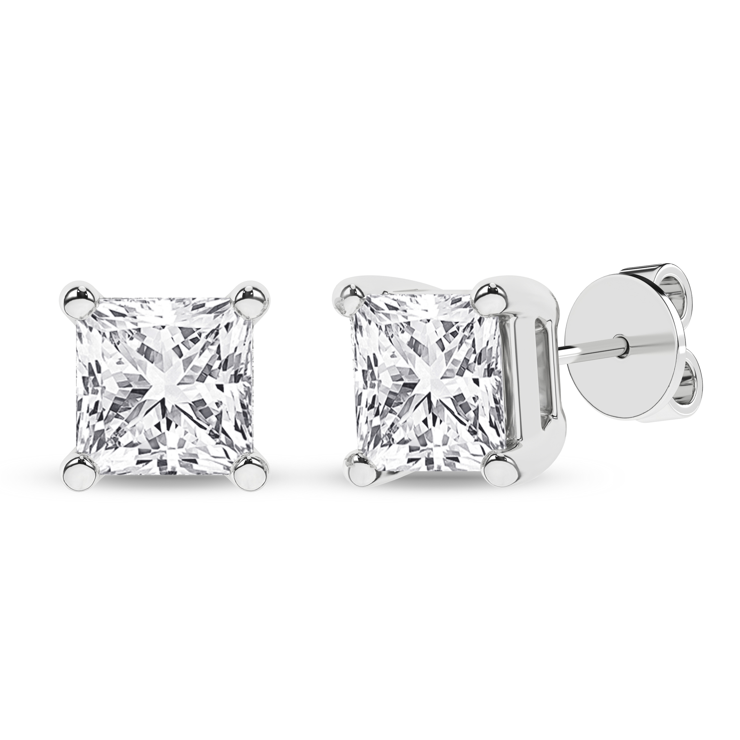 Lab Grown Solitaire Stud Earrings (Princess)/1.5Ct, 3Ctw