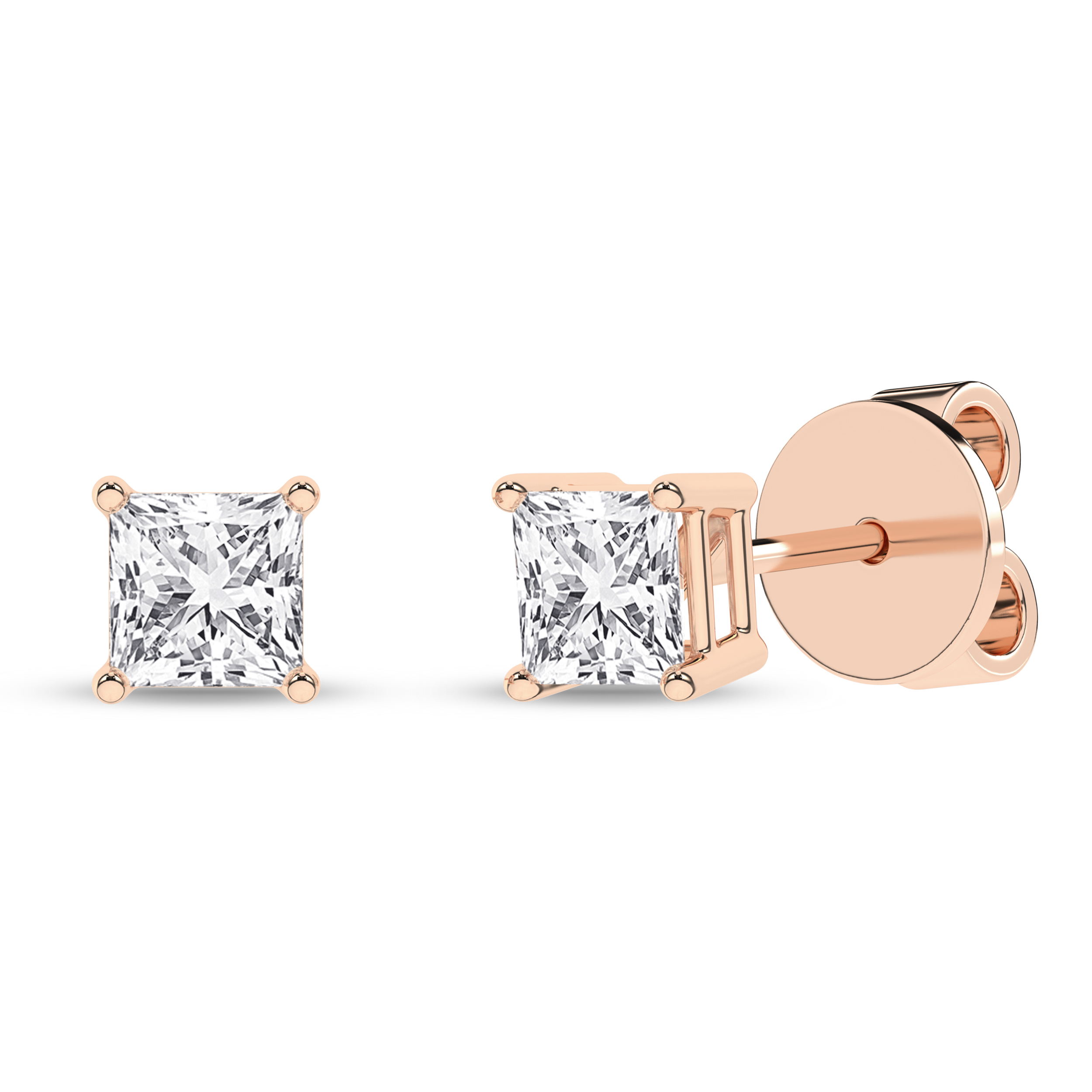 Lab Grown Solitaire Stud Earrings (Princess)/0.25Ct, 0.5Ctw