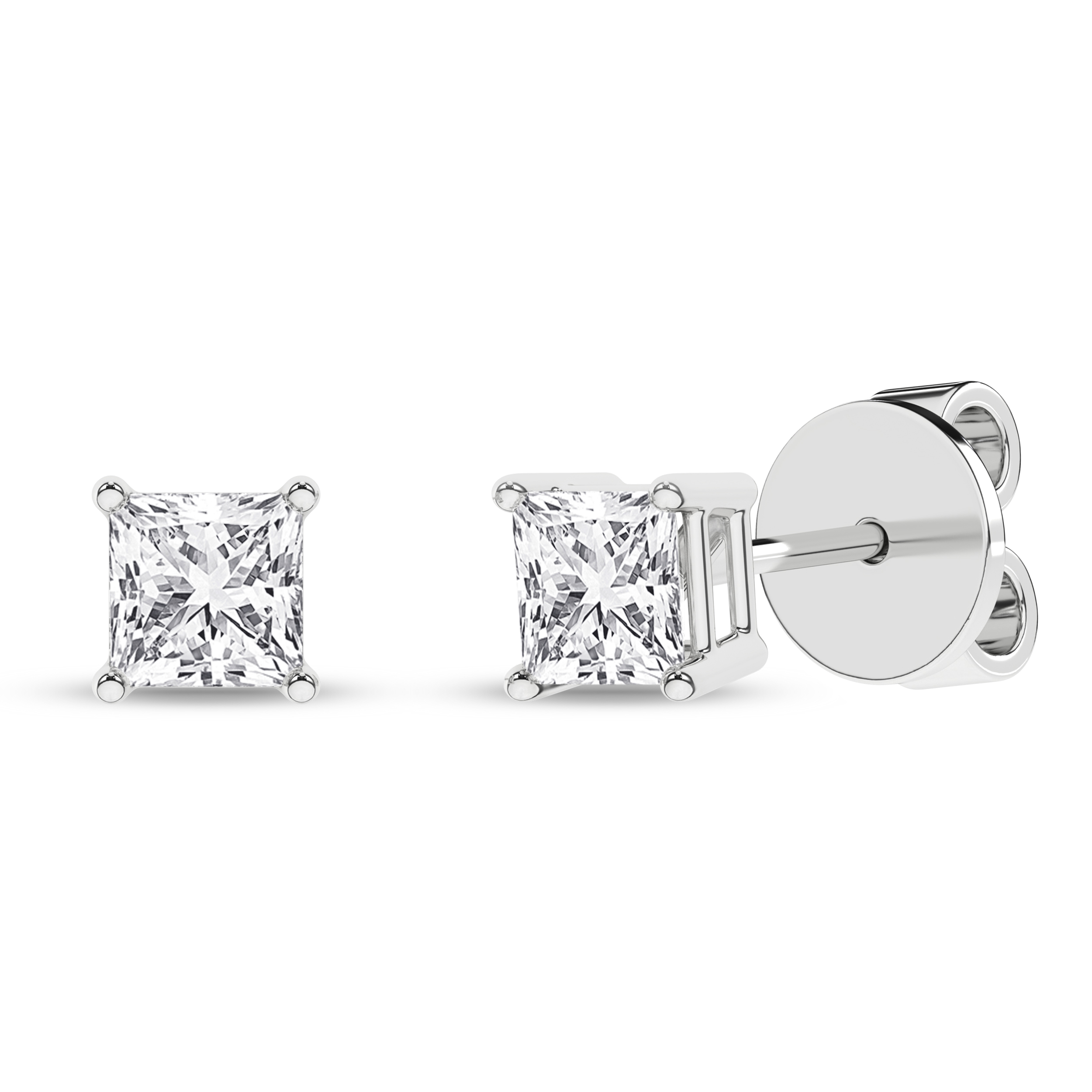 Lab Grown Solitaire Stud Earrings (Princess)/0.25Ct, 0.5Ctw