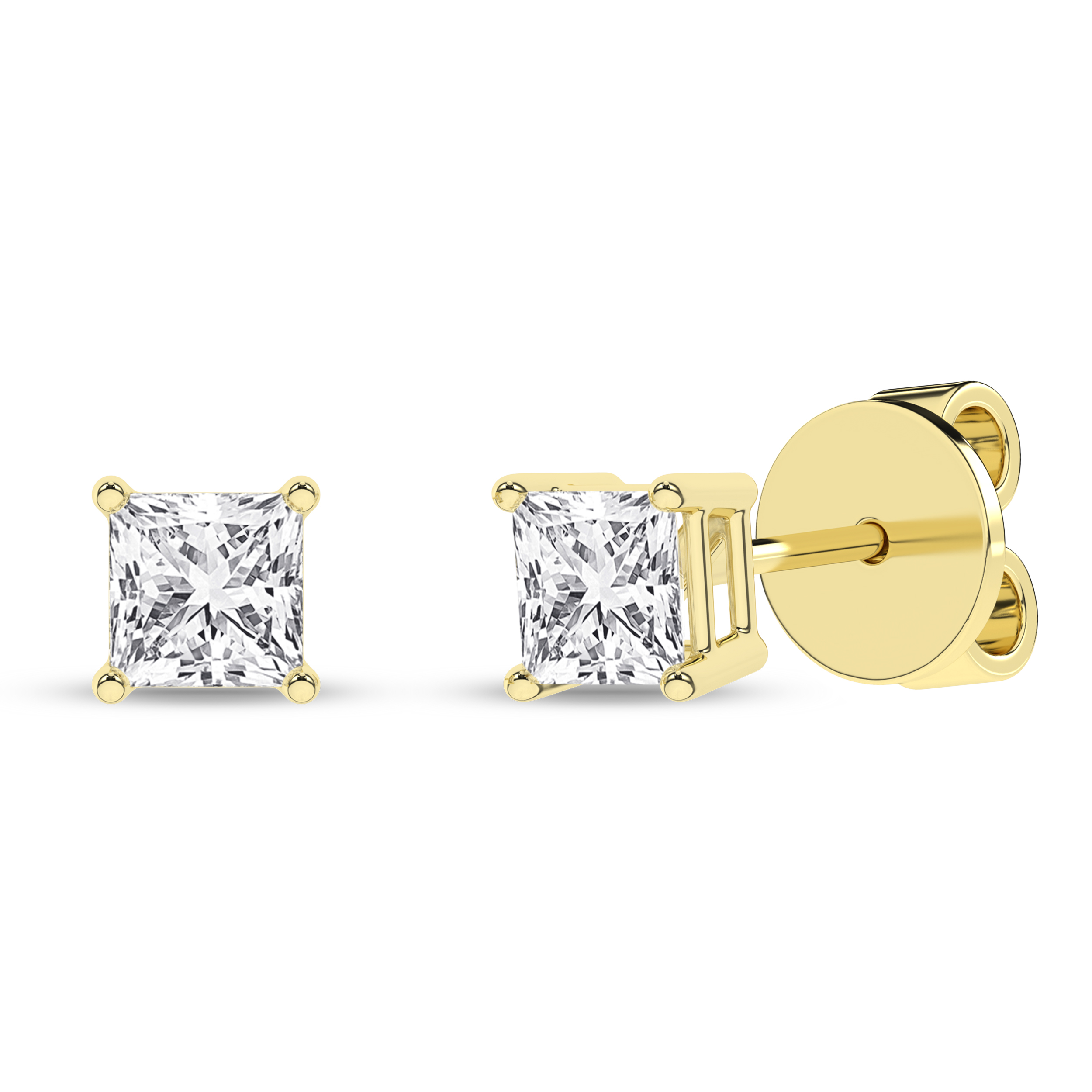 Lab Grown Solitaire Stud Earrings (Princess)/0.25Ct, 0.5Ctw