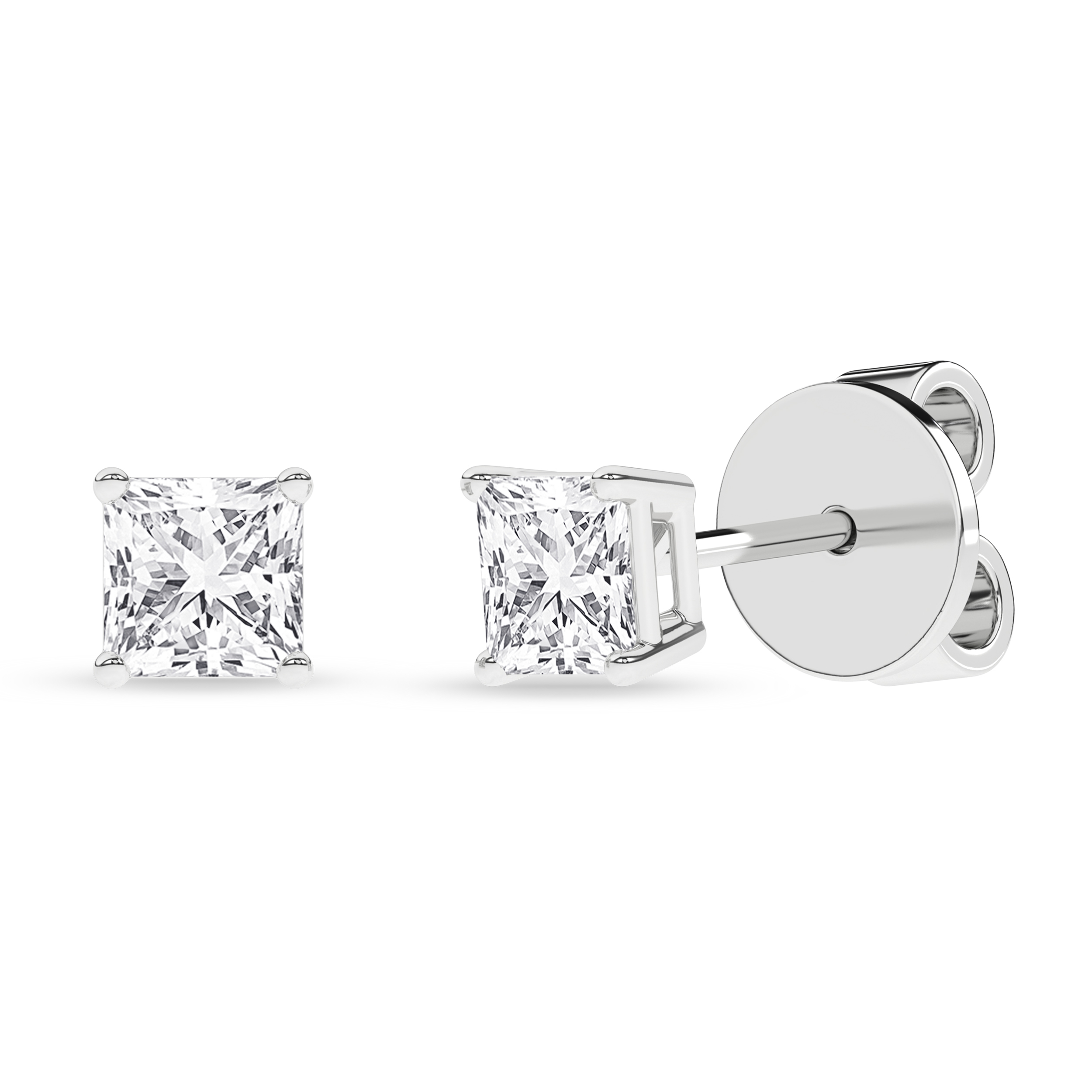 Lab Grown Solitaire Stud Earrings (Princess)/0.375Ct, 0.75Ctw