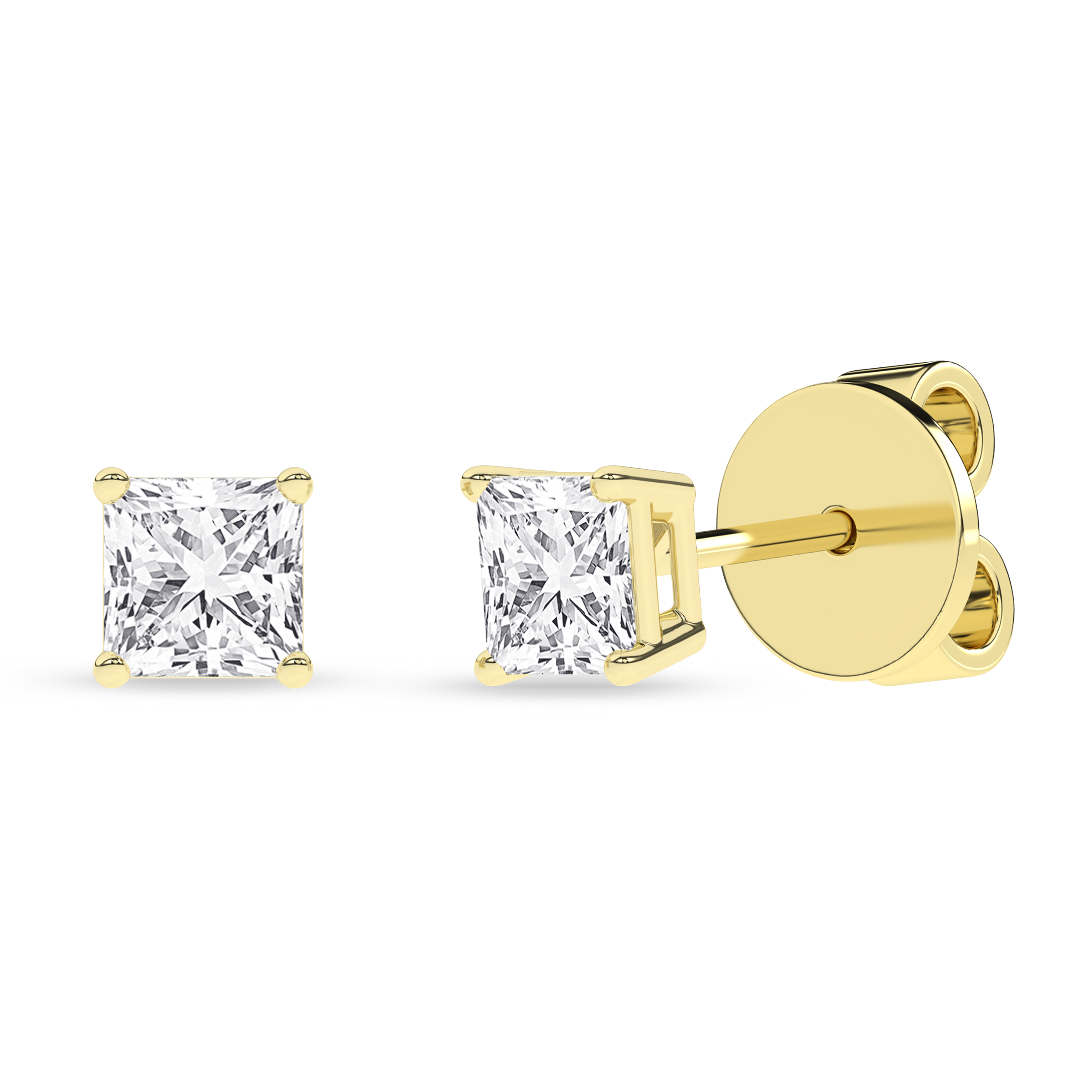 Lab Grown Solitaire Stud Earrings (Princess)/0.375Ct, 0.75Ctw