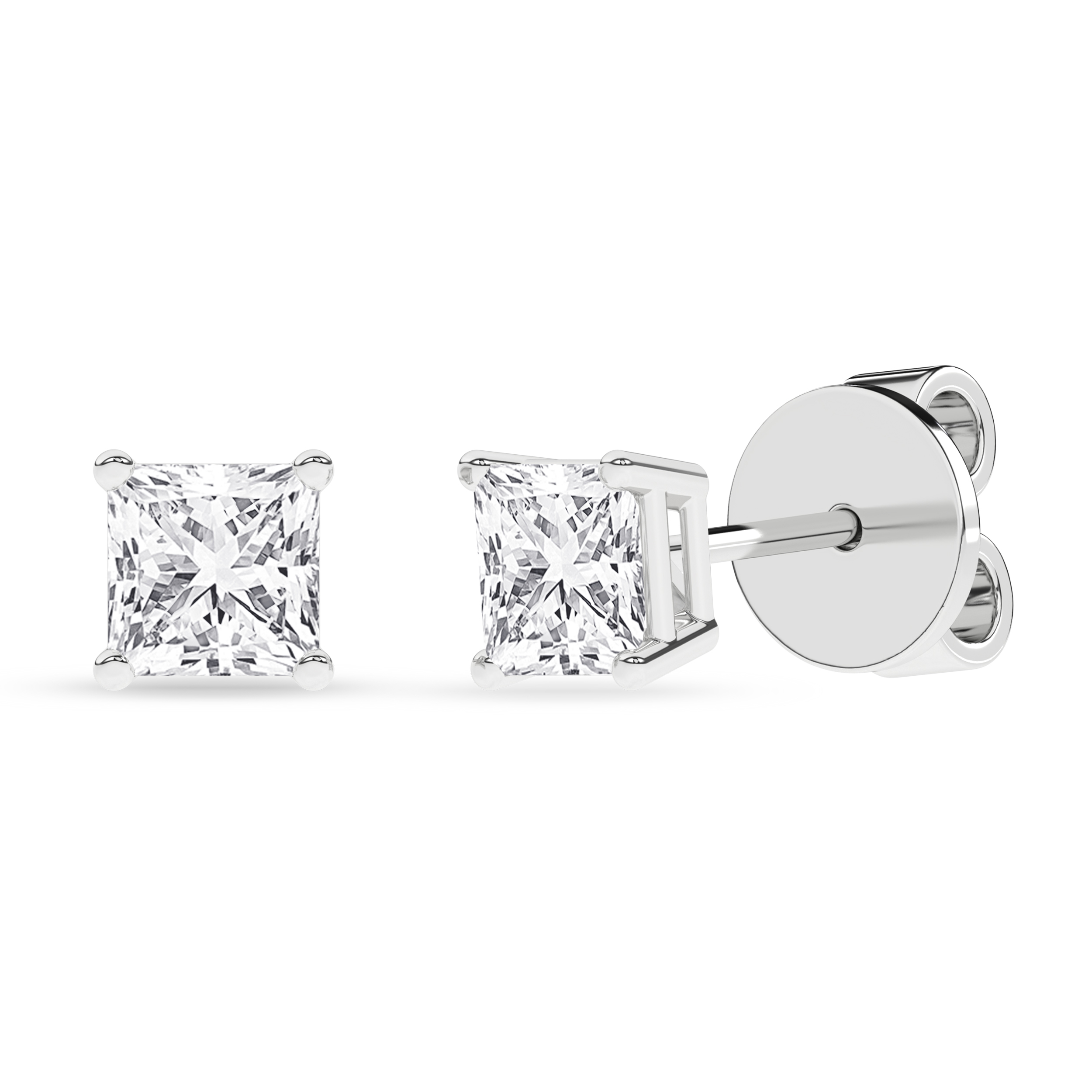 Lab Grown Solitaire Stud Earrings (Princess)/0.5Ct, 1Ctw