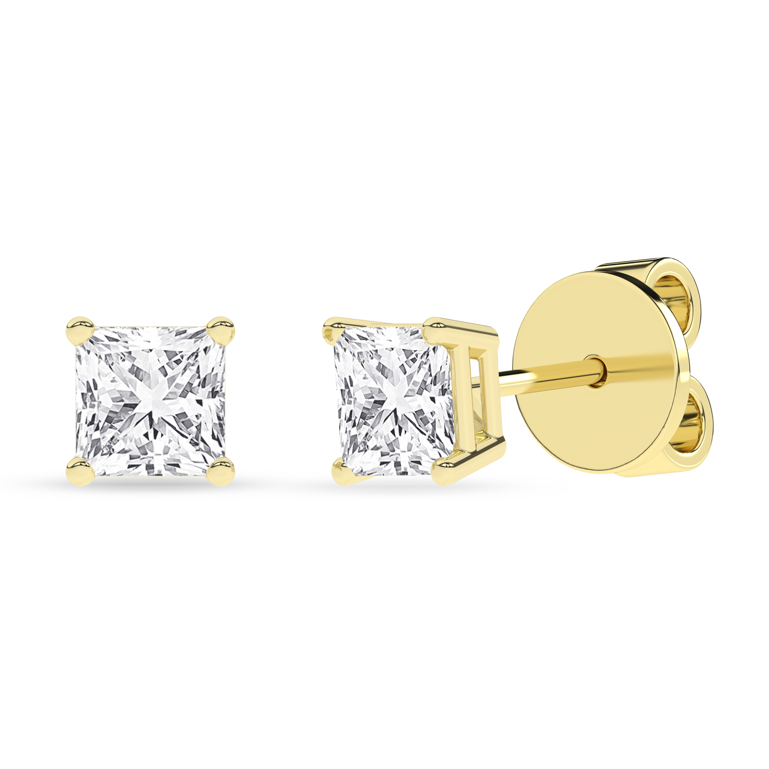Lab Grown Solitaire Stud Earrings (Princess)/0.5Ct, 1Ctw