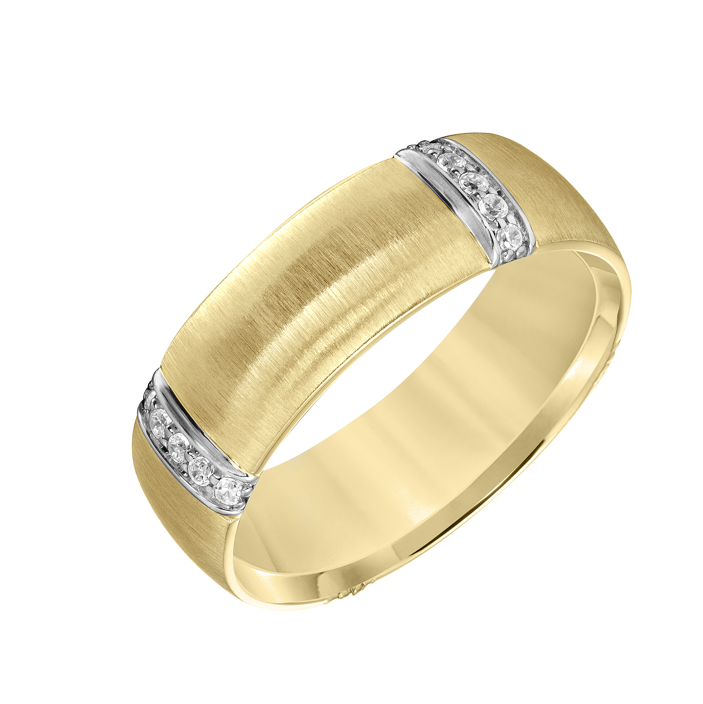 7MM Wedding Band with Vertical Brushed Finish, Diamond Vertical Stations and Dome Profile